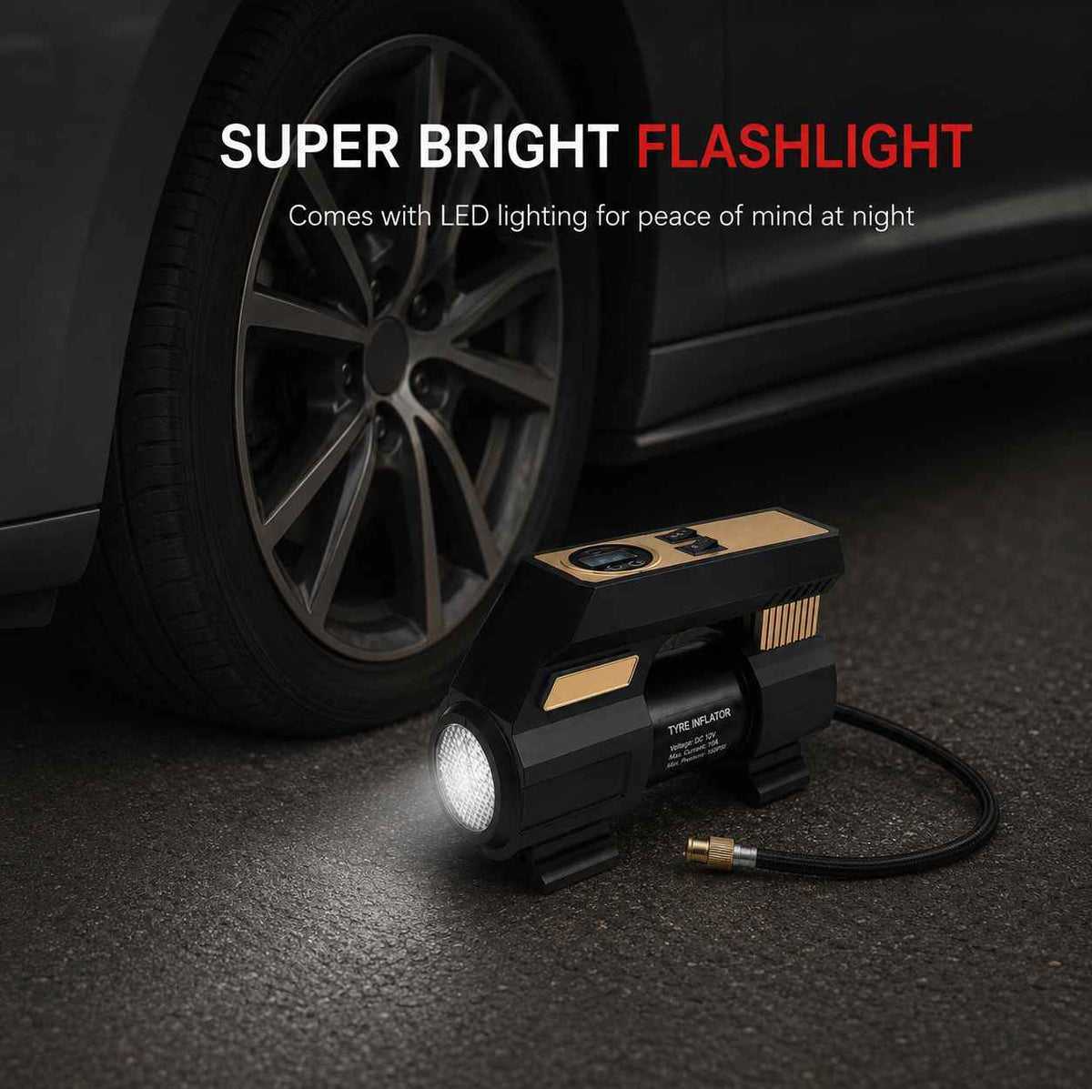 Zuko India Tyre Inflator + LED Torch 2 in 1 ZI-250+ | Portable Digital Air Compressor for Car