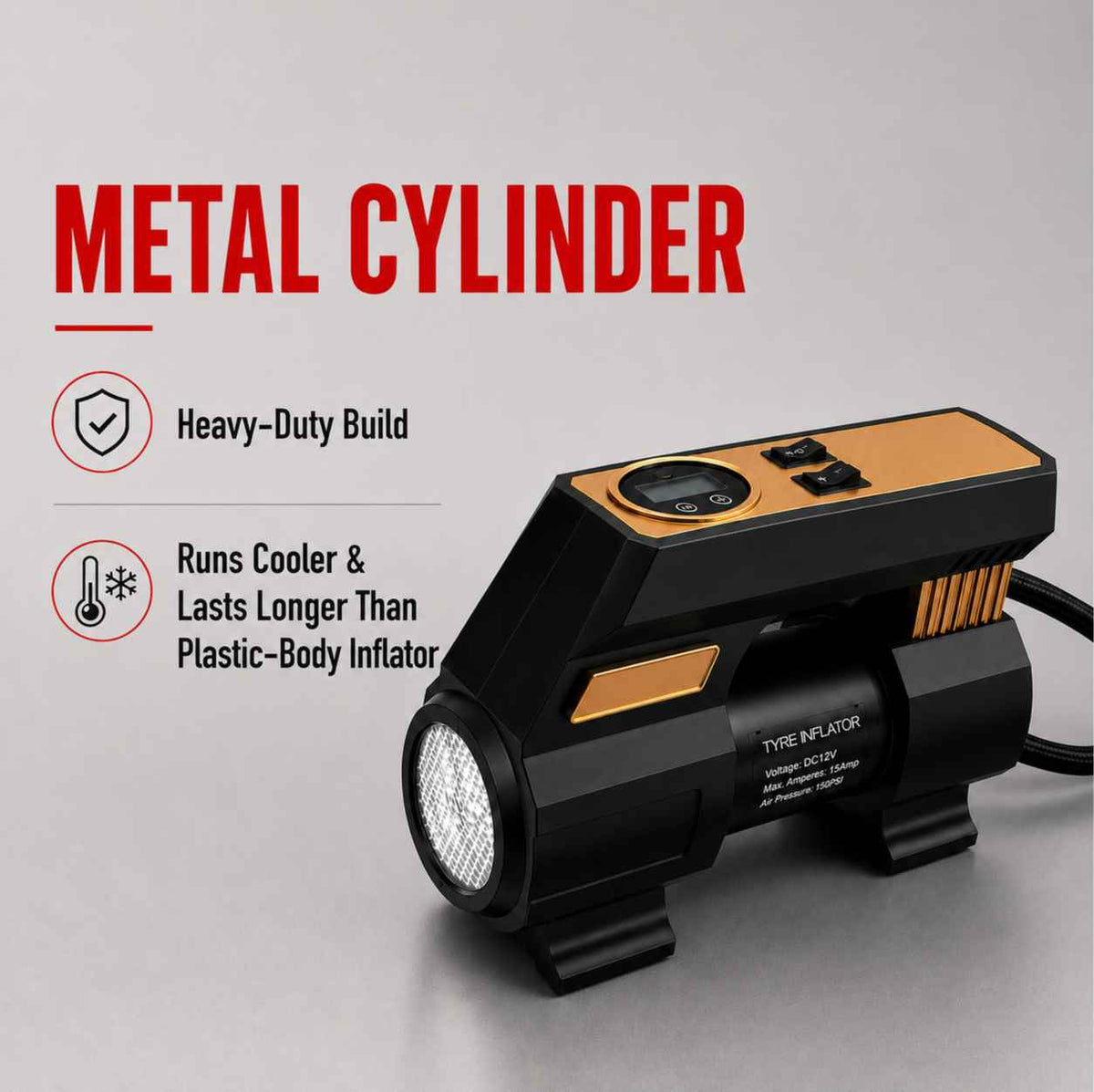 Zuko India Tyre Inflator + LED Torch 2 in 1 ZI-250+ | Portable Digital Air Compressor for Car