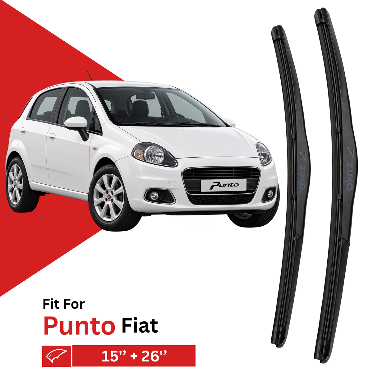 Zuko India Punto Liniya FIAT Compatible Wiper Blades | Frameless (Pin-Tap)