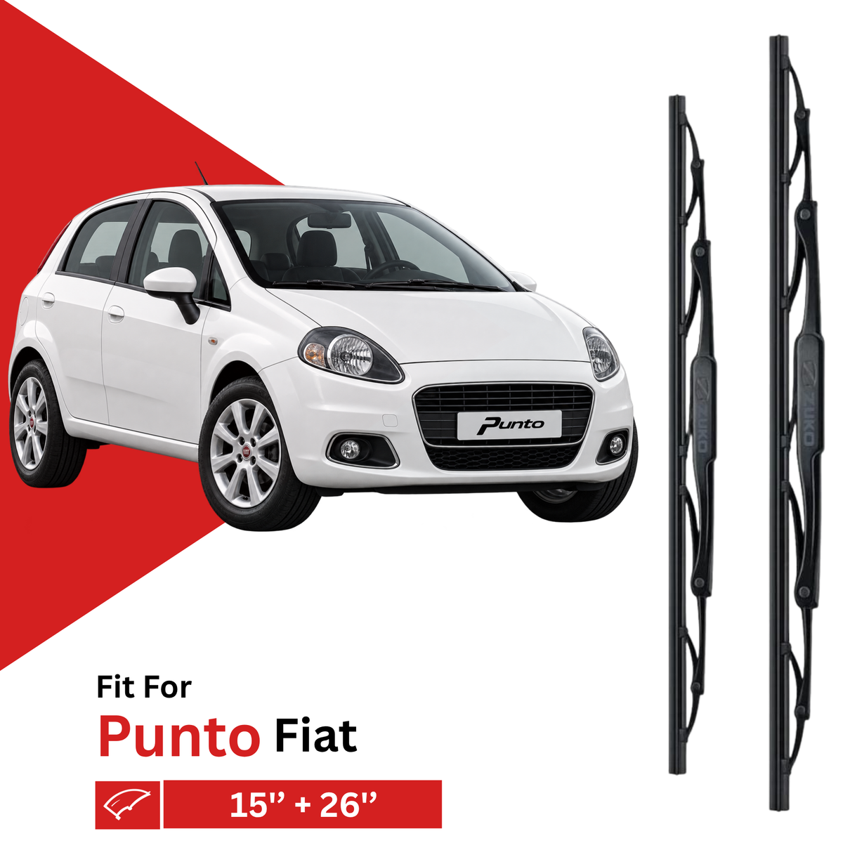 Zuko India Punto Liniya FIAT Compatible Wiper Blades | Frameless (Pin-Tap)
