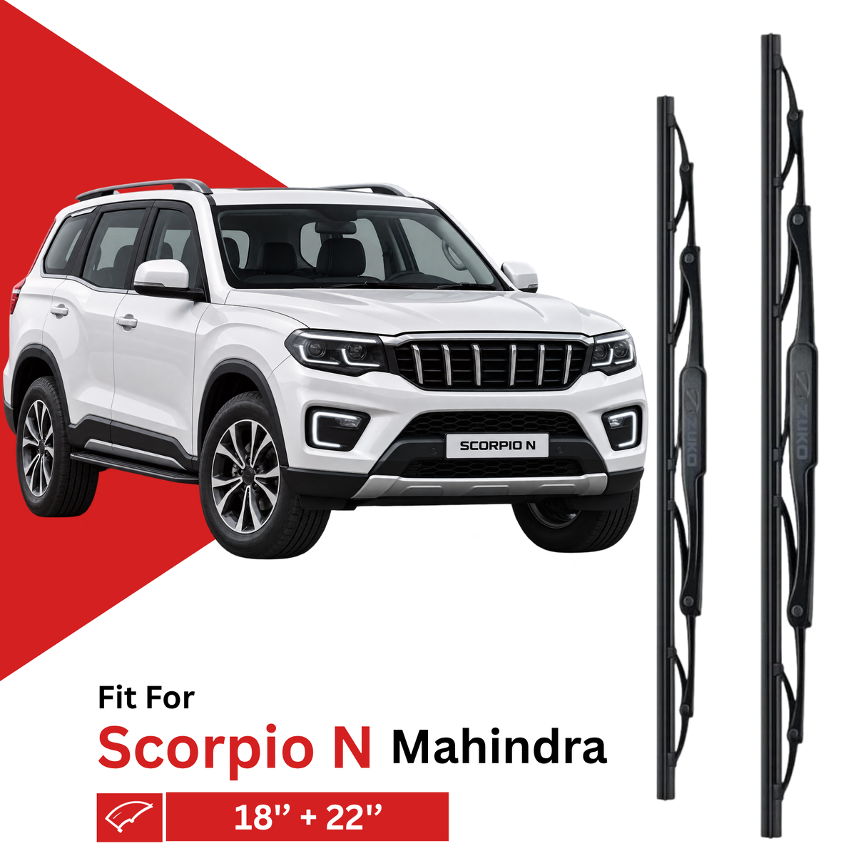 Zuko India Scorpio N MAHINDRA Compatible Wiper Blades | Frameless (Pin-Tap)