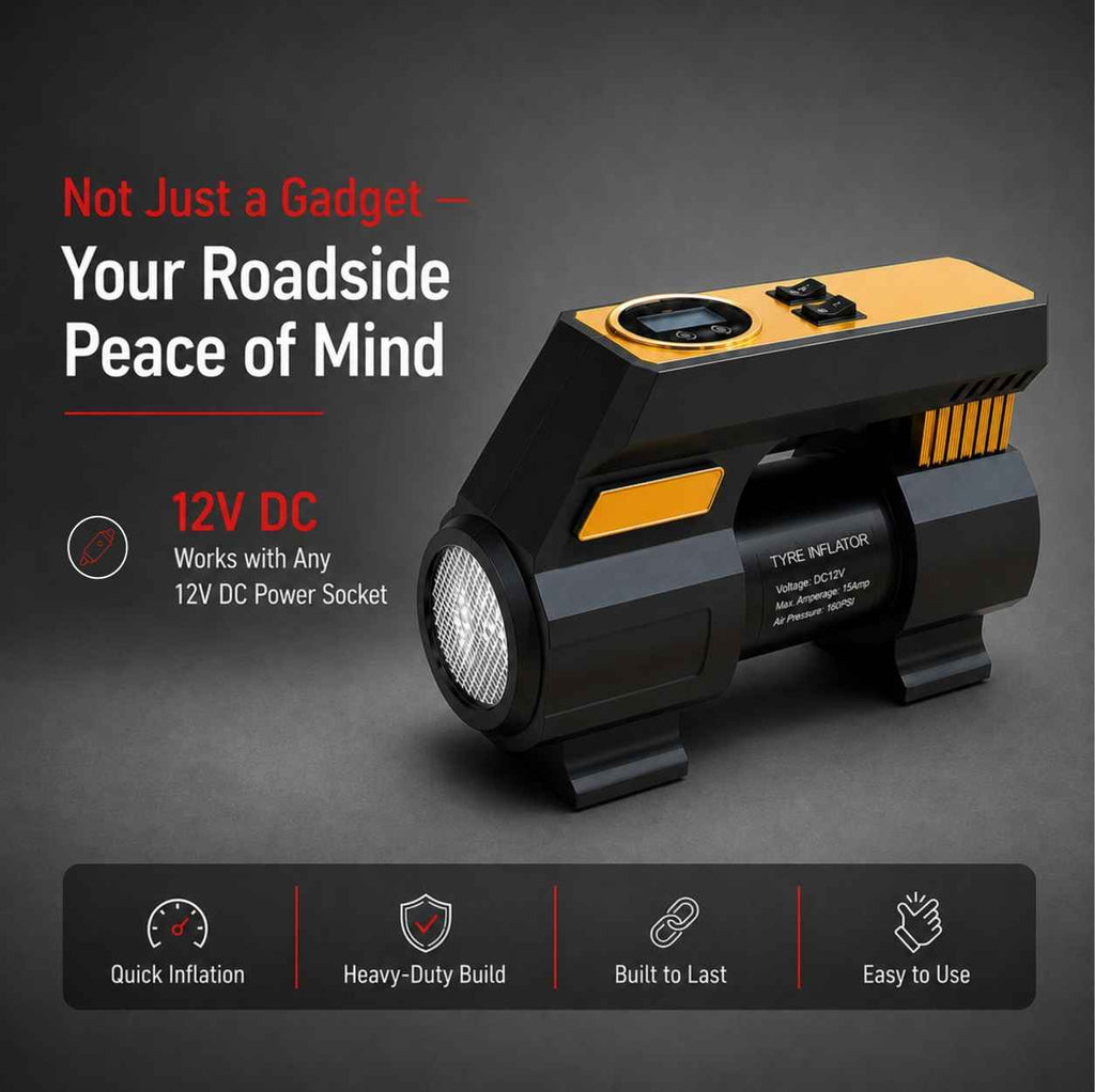 Zuko India Tyre Inflator + LED Torch 2 in 1 ZI-250+ | Portable Digital Air Compressor for Car