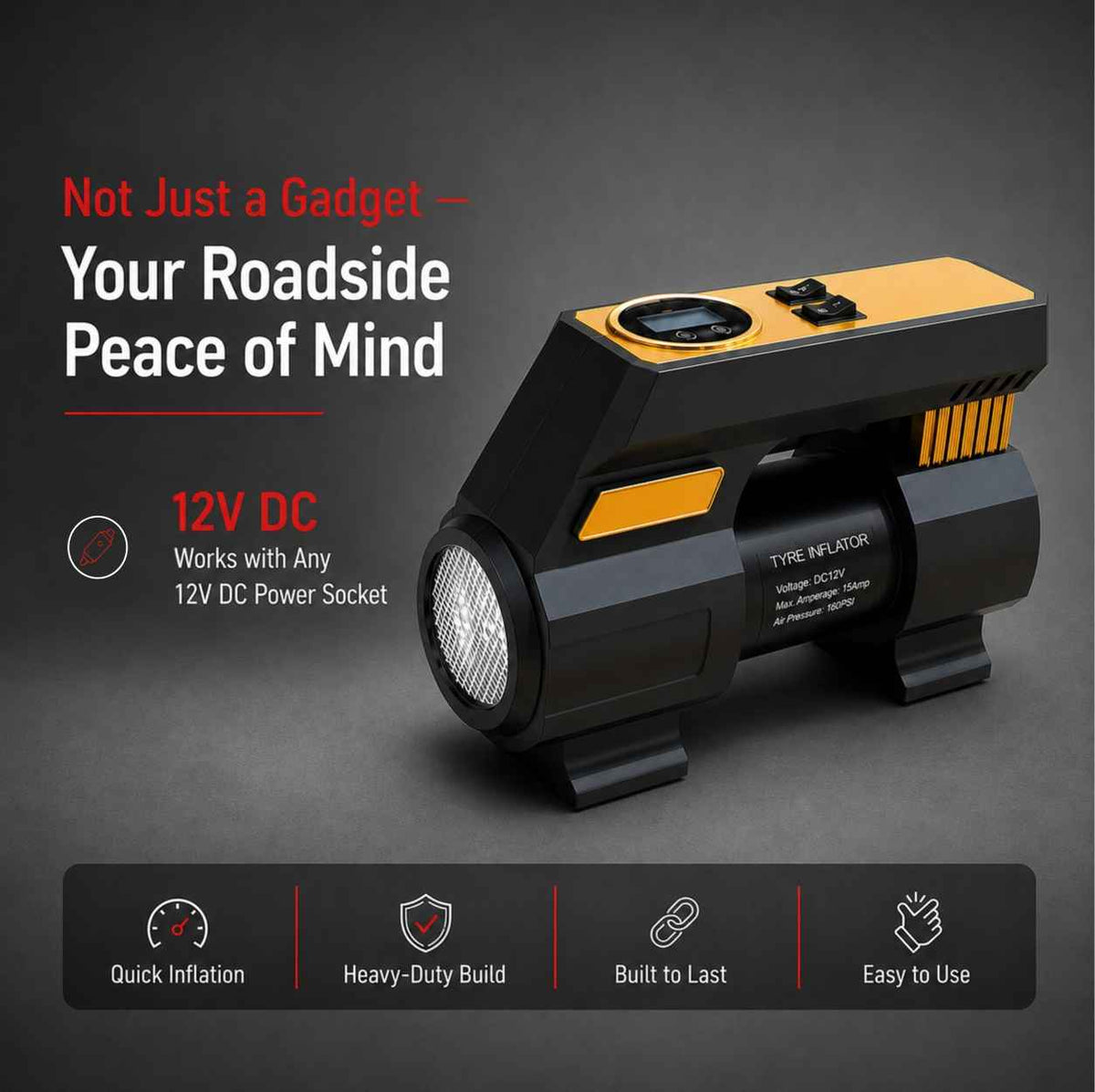 Zuko India Tyre Inflator + LED Torch 2 in 1 ZI-250+ | Portable Digital Air Compressor for Car