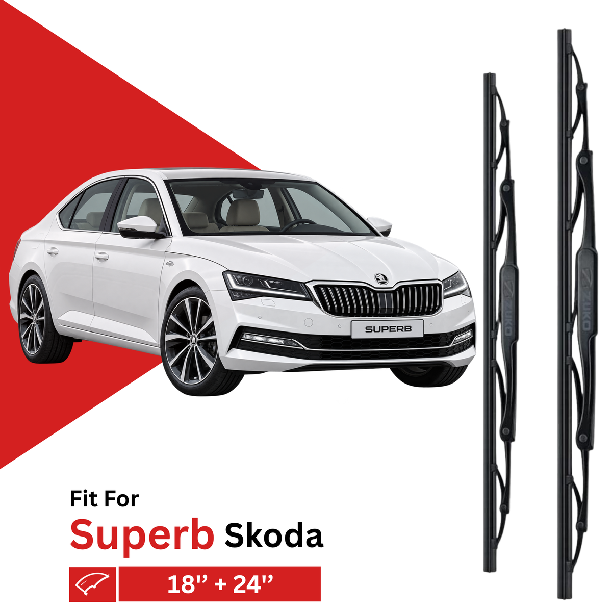 Zuko India Superb SKODA Compatible Wiper Blades | Frameless (Pin-Tap)