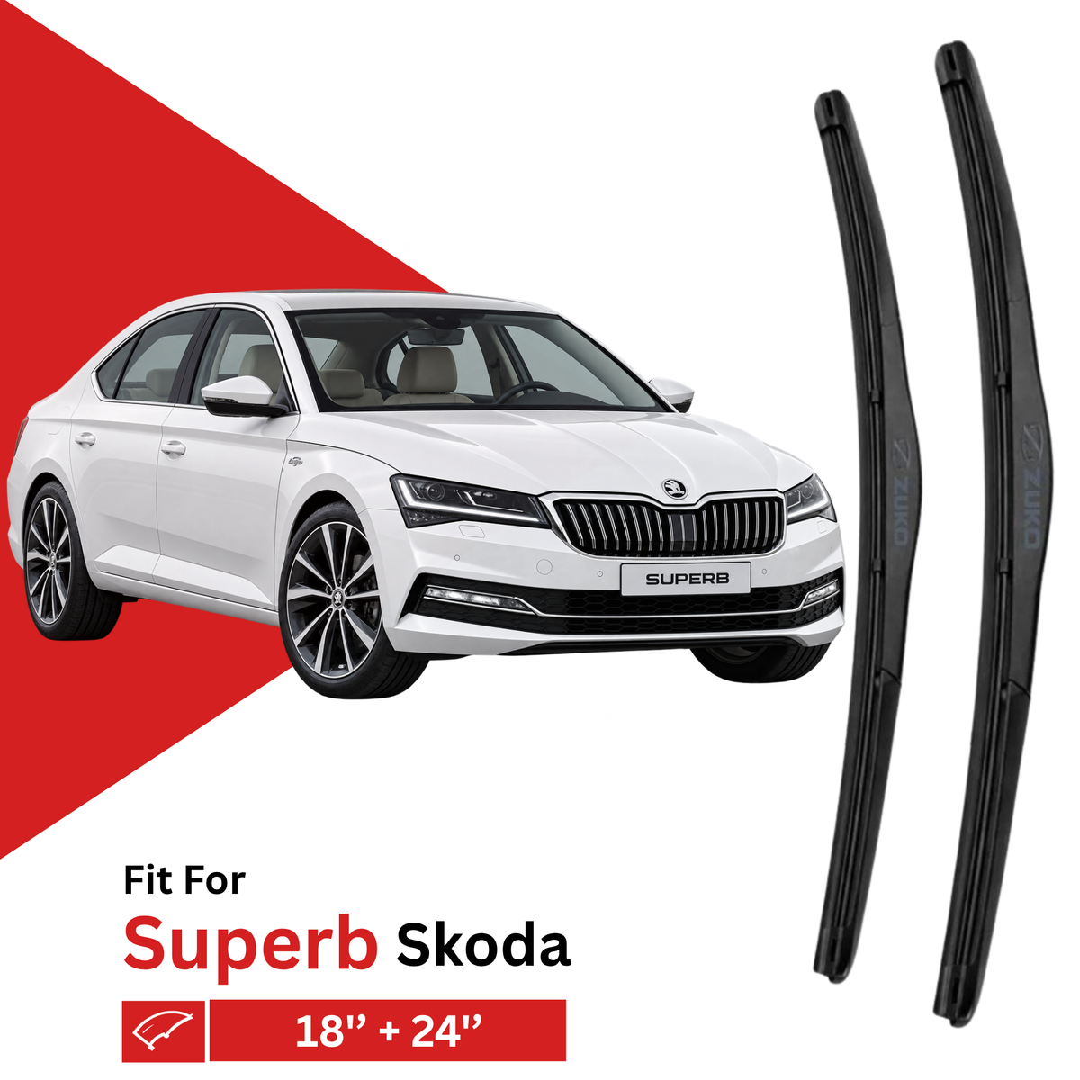 Zuko India Superb SKODA Compatible Wiper Blades | Frameless (Pin-Tap)