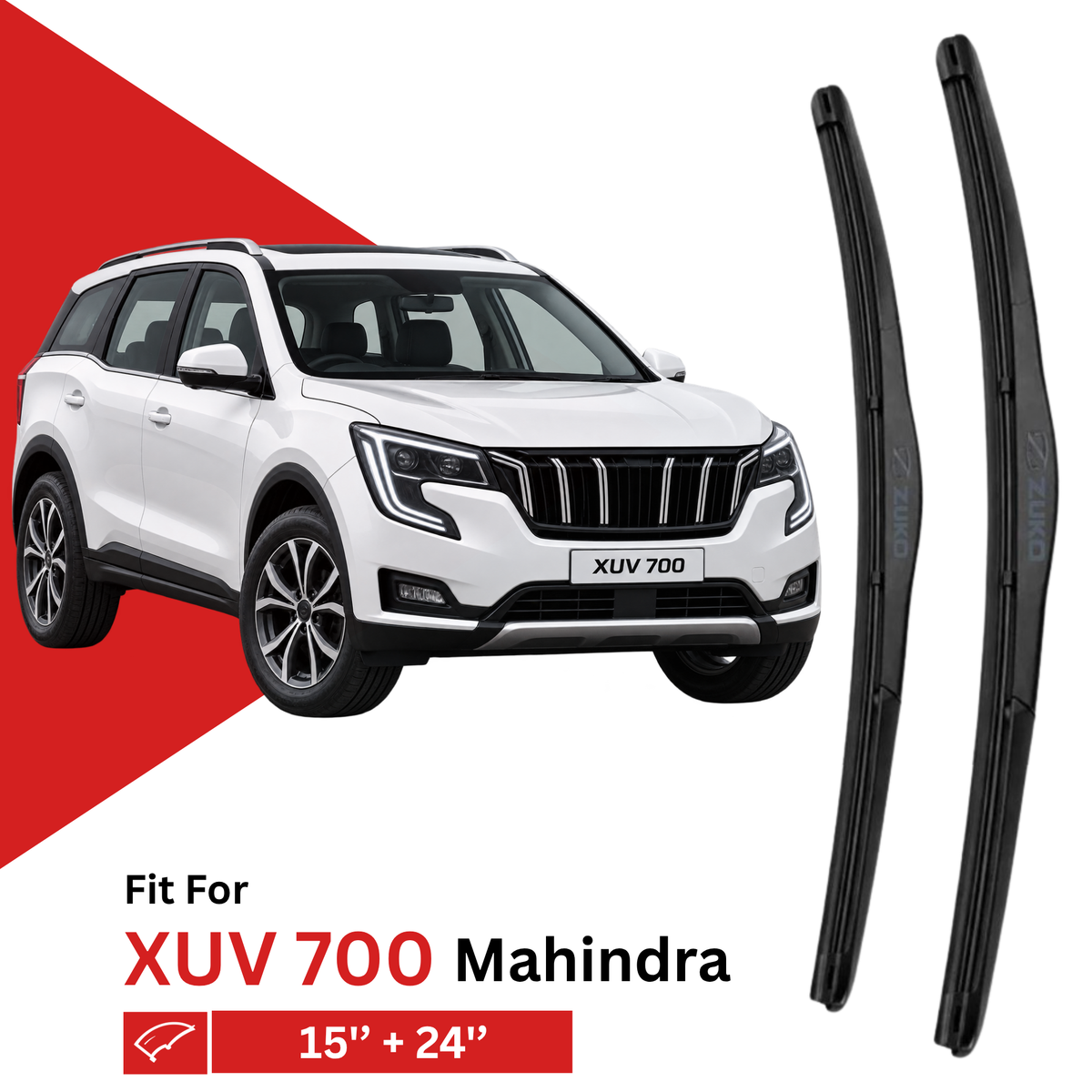 Zuko India XUV 700 MAHINDRA Compatible Wiper Blades | Frameless (Pin-Tap)