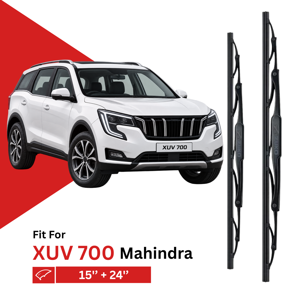 Zuko India XUV 700 MAHINDRA Compatible Wiper Blades | Frameless (Pin-Tap)