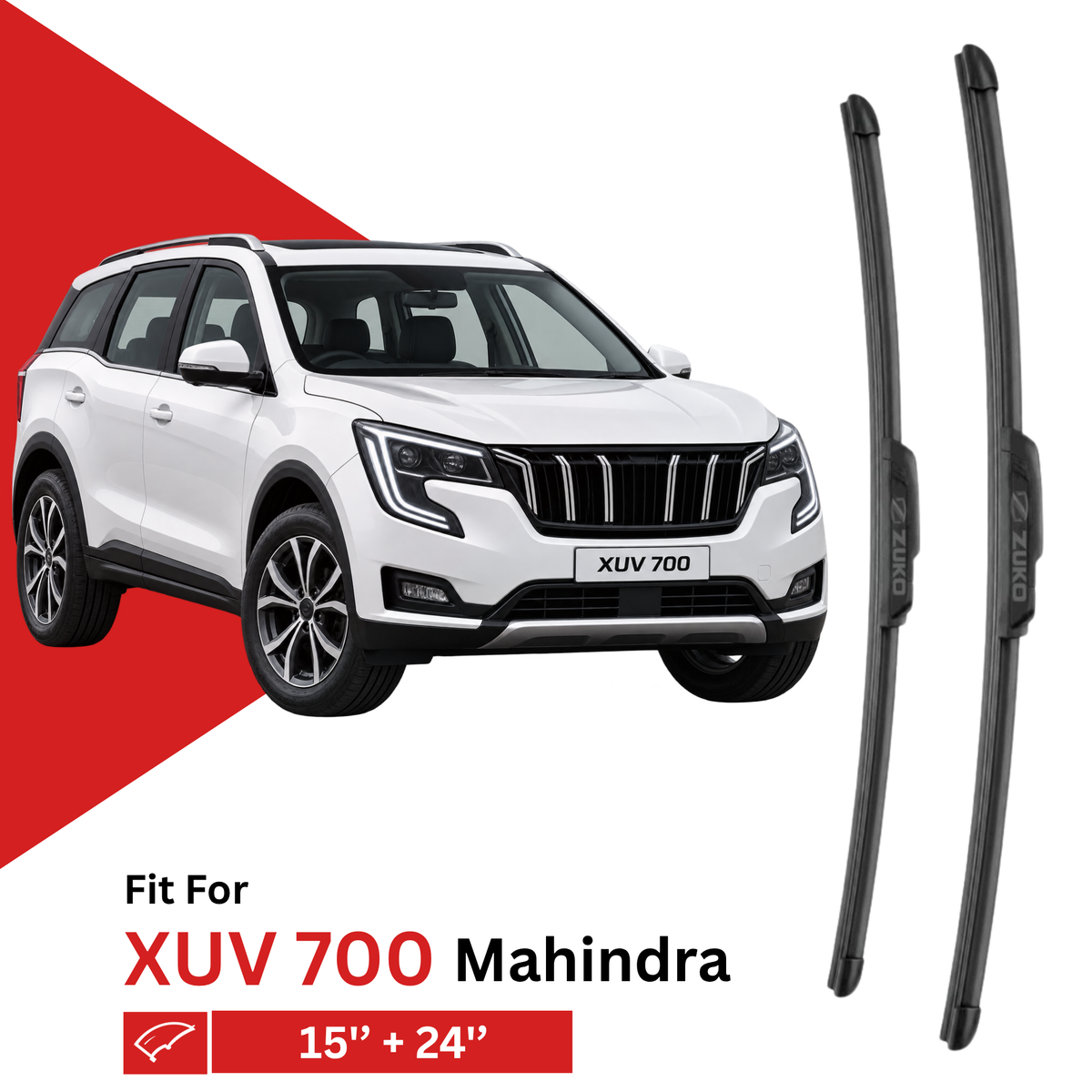 Zuko India XUV 700 MAHINDRA Compatible Wiper Blades | Frameless (Pin-Tap)