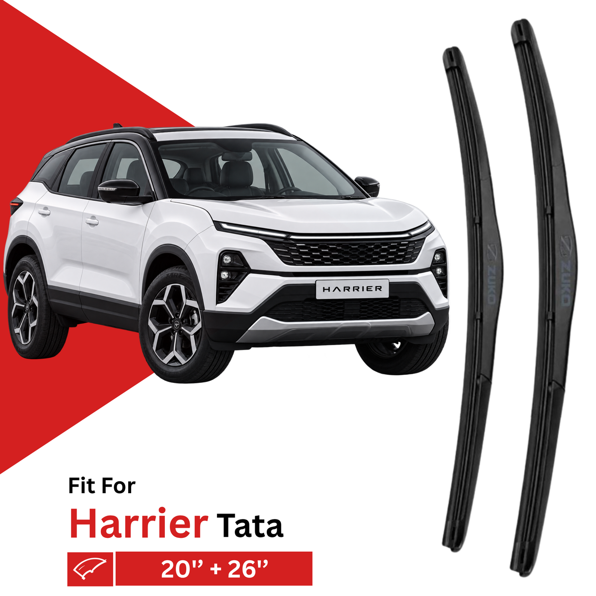 Zuko India Harrier TATA Compatible Wiper Blades | Frameless (Pin-Tap)