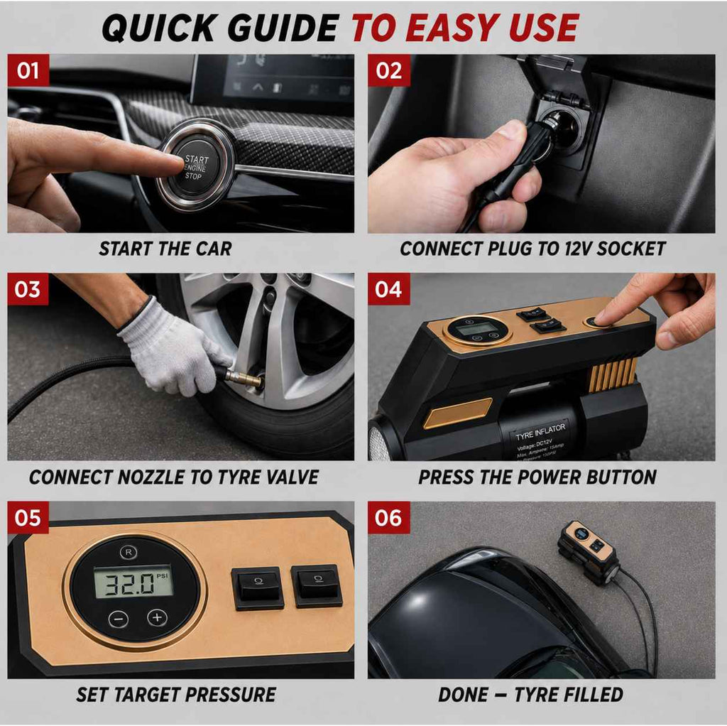 Zuko India Tyre Inflator + LED Torch 2 in 1 ZI-250+ | Portable Digital Air Compressor for Car