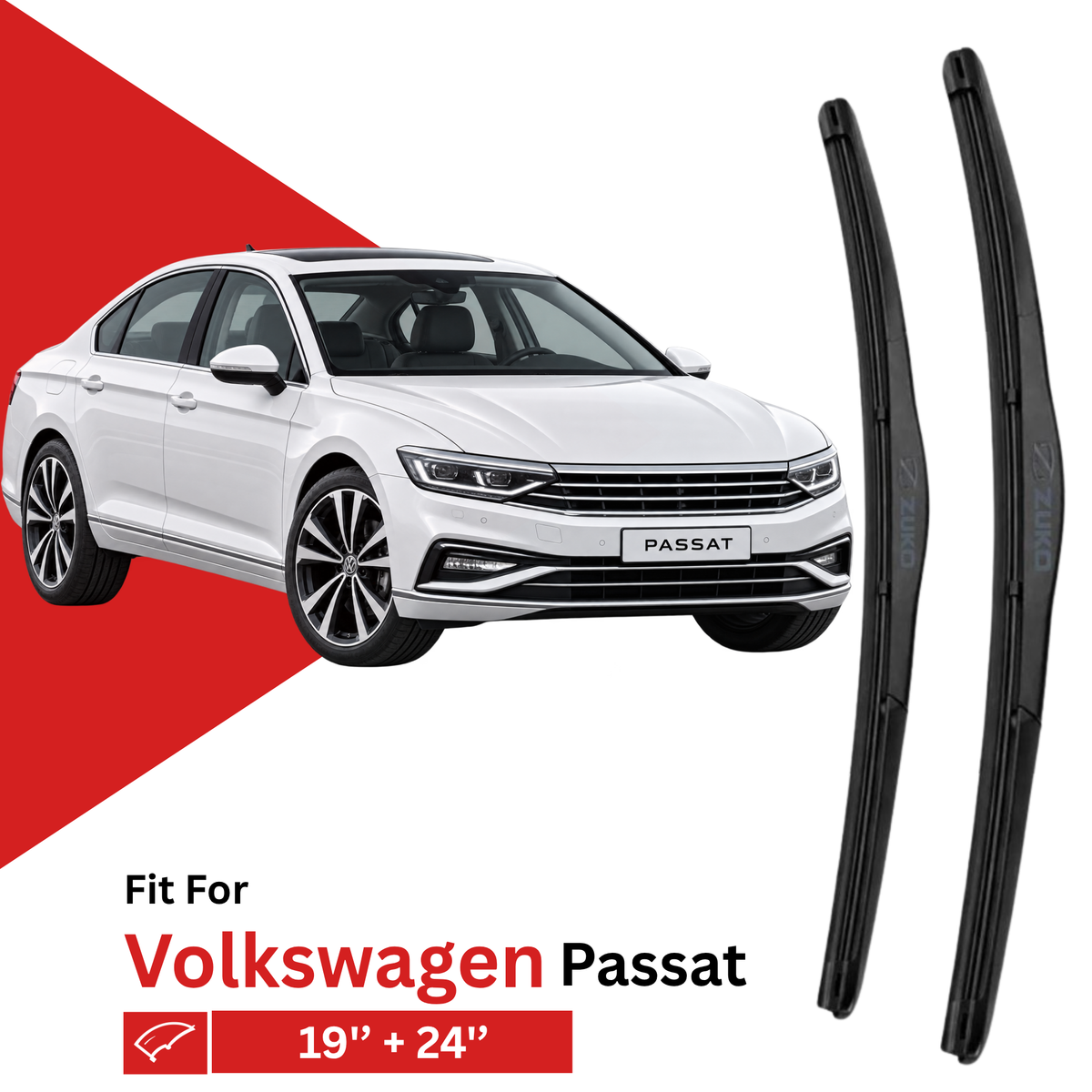 Zuko India Passat VOLKSWAGEN Compatible Wiper Blades | Frameless (Pin-Tap)