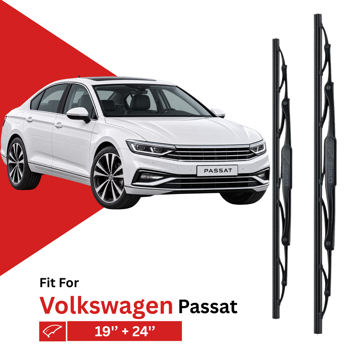 Zuko India Passat VOLKSWAGEN Compatible Wiper Blades | Frameless (Pin-Tap)