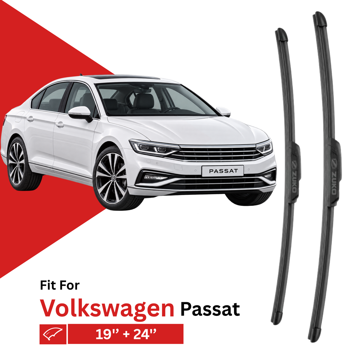 Zuko India Passat VOLKSWAGEN Compatible Wiper Blades | Frameless (Pin-Tap)