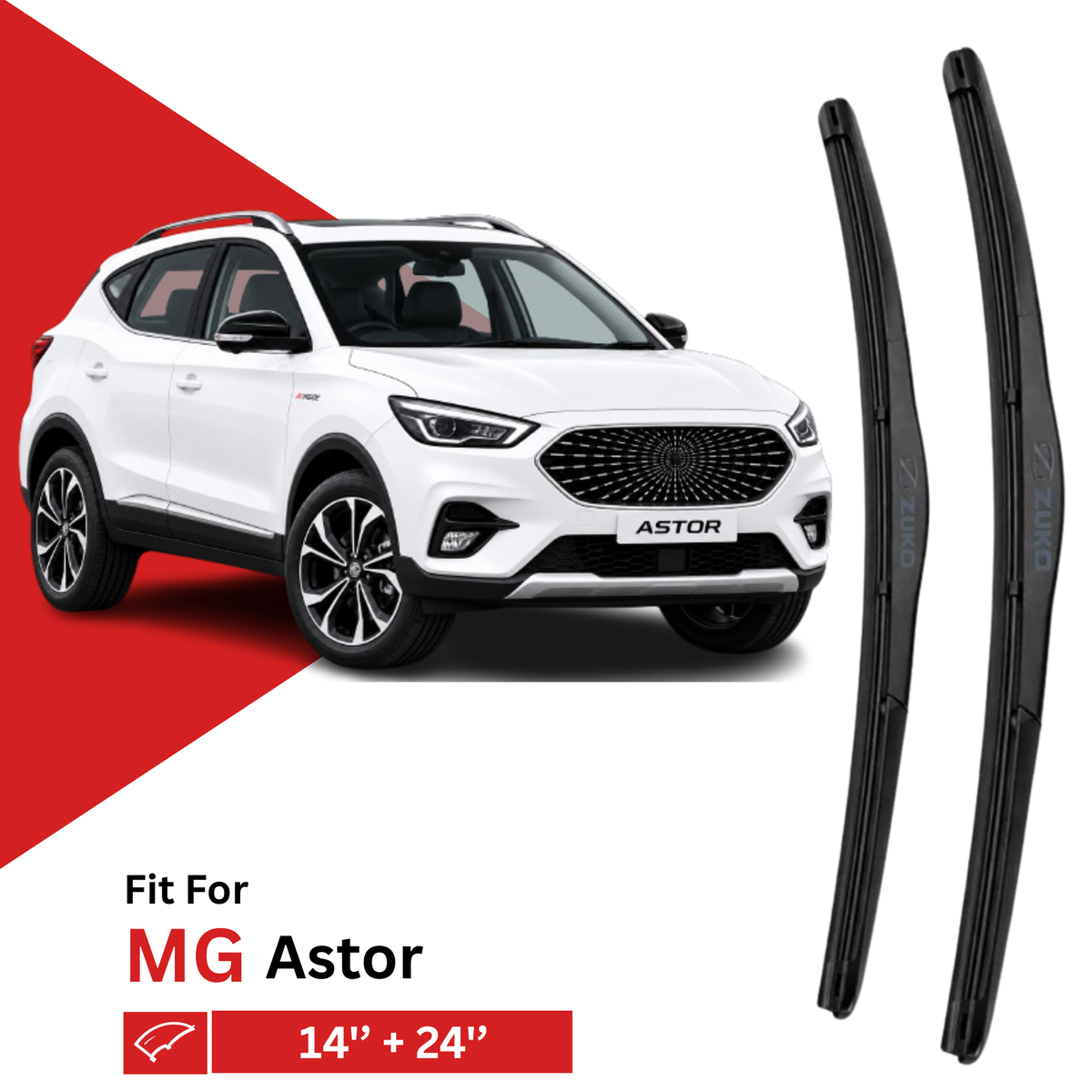 Zuko India Astor MG MOTOR Compatible Wiper Blades | Frameless (Pin-Tap)