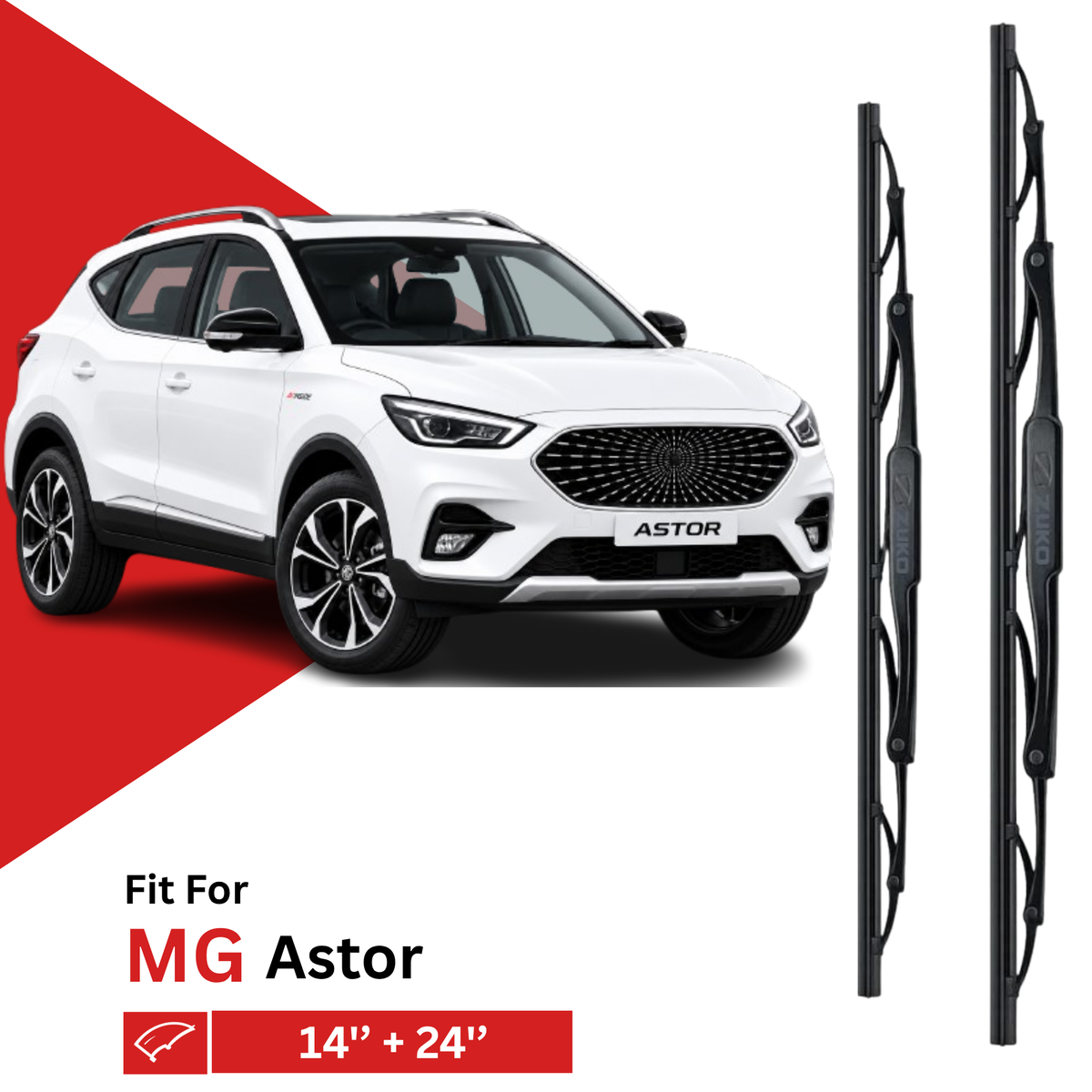Zuko India Astor MG MOTOR Compatible Wiper Blades | Frameless (Pin-Tap)