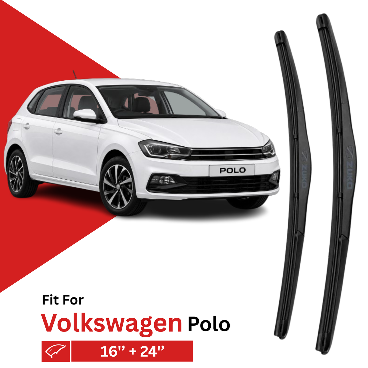 Zuko India Polo VOLKSWAGEN Compatible Wiper Blades | Frameless (Pin-Tap)