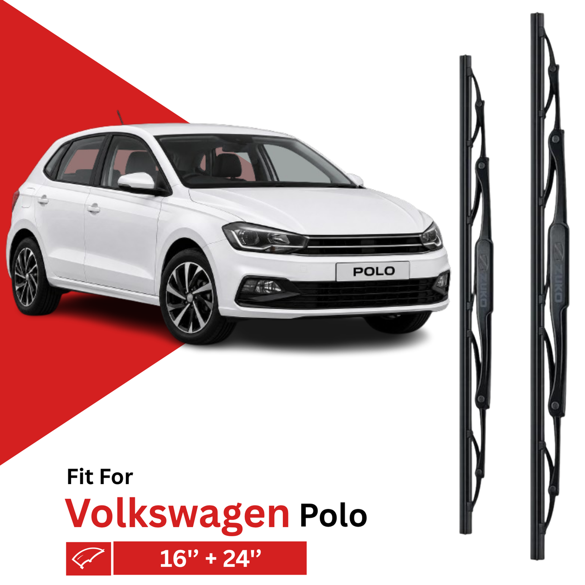 Zuko India Polo VOLKSWAGEN Compatible Wiper Blades | Frameless (Pin-Tap)