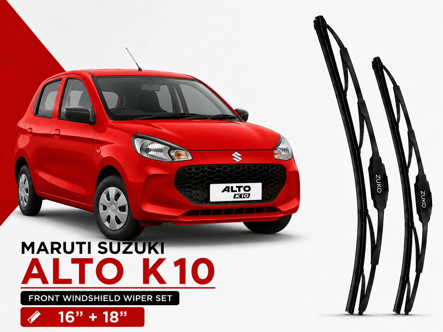 Zuko India Alto K10 MARUTI SUZUKI (2015-2026) Compatible Wiper Blades | Conventional, Hybrid & Frameless