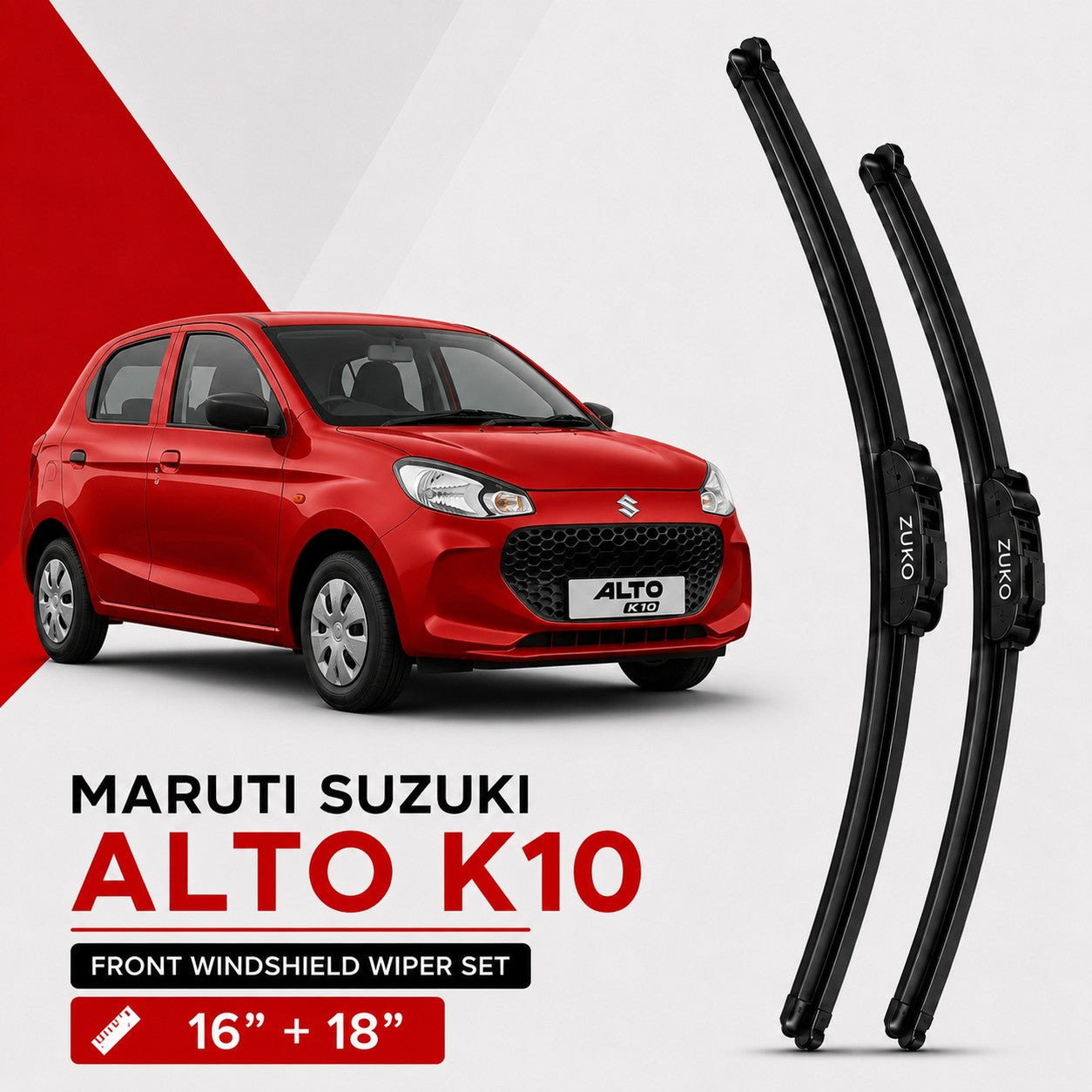 Zuko India Alto K10 MARUTI SUZUKI (2015-2026) Compatible Wiper Blades | Conventional, Hybrid & Frameless