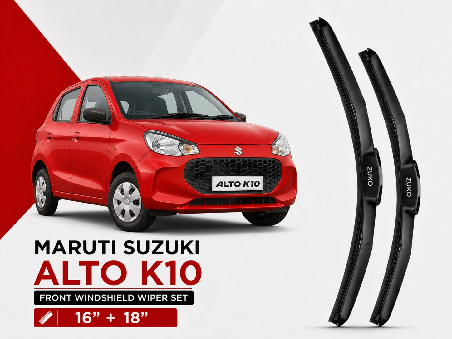 Zuko India Alto K10 MARUTI SUZUKI (2015-2026) Compatible Wiper Blades | Conventional, Hybrid & Frameless