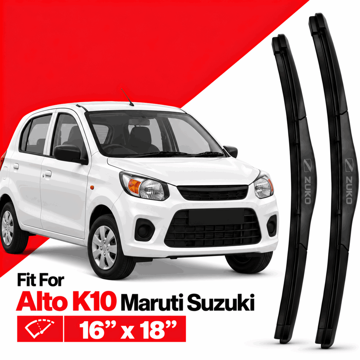 Zuko India Alto K10 MARUTI SUZUKI (2015-2026) Compatible Wiper Blades | Conventional, Hybrid & Frameless