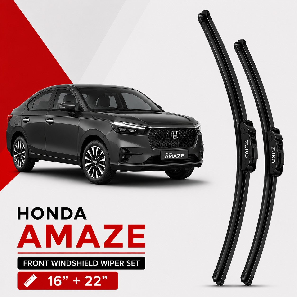 Zuko India Amaze HONDA (2015-2026) Compatible Wiper Blades | Conventional, Hybrid & Frameless