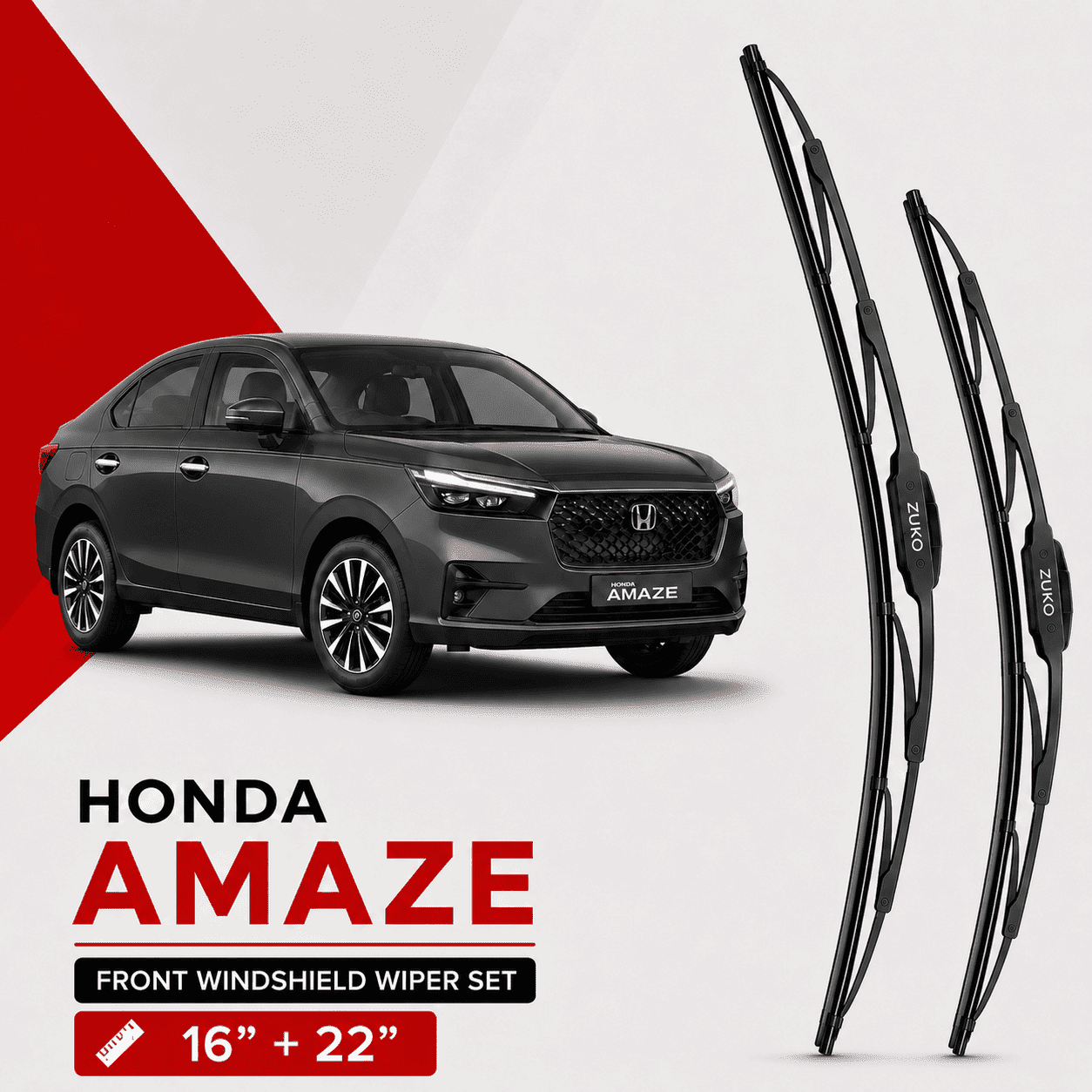Zuko India Amaze HONDA (2015-2026) Compatible Wiper Blades | Conventional, Hybrid & Frameless