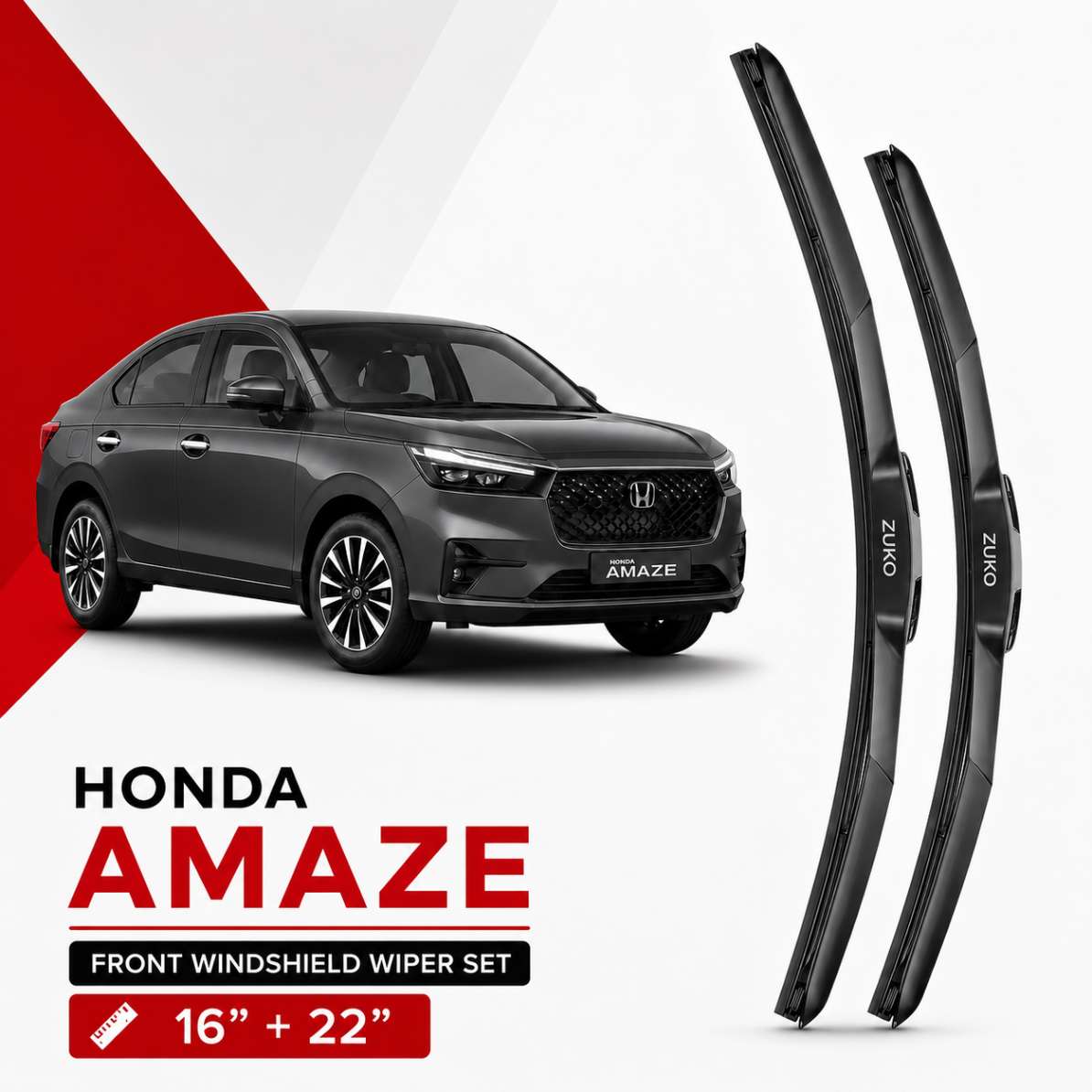 Zuko India Amaze HONDA (2015-2026) Compatible Wiper Blades | Conventional, Hybrid & Frameless