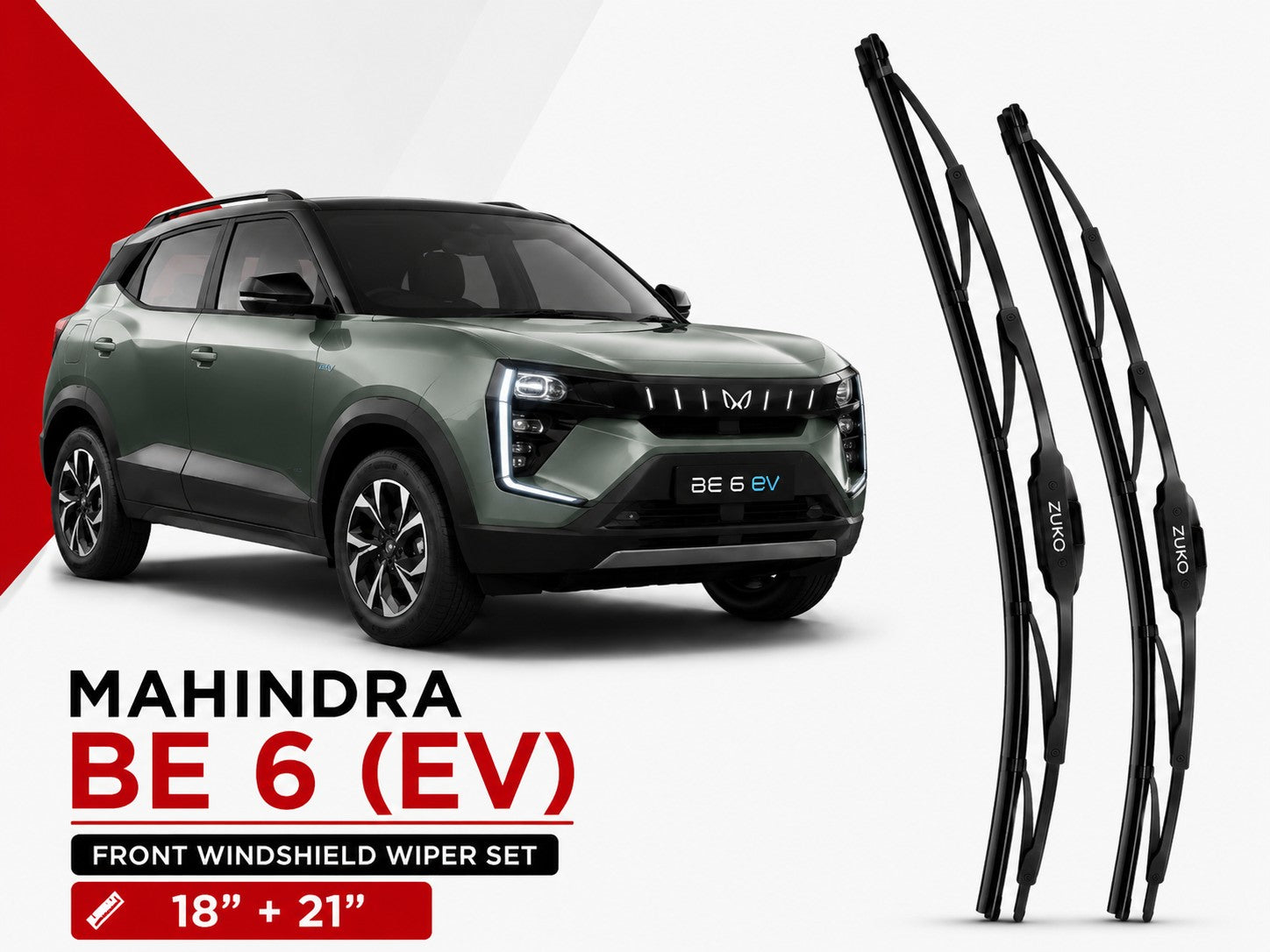 Zuko India BE 6 (EV) MAHINDRA (2015-2026) Compatible Wiper Blades | Conventional, Hybrid & Frameless