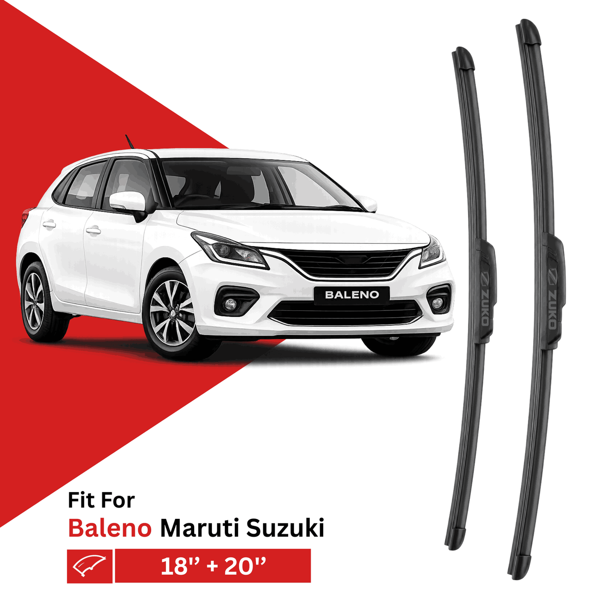 Zuko India Baleno MARUTI SUZUKI (2015-2026) Compatible Wiper Blades | Conventional, Hybrid & Frameless