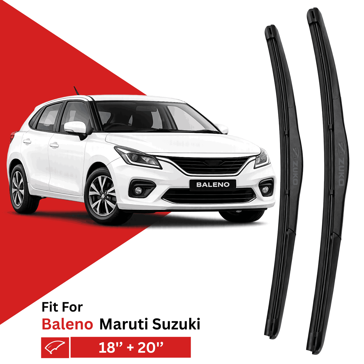Zuko India Baleno MARUTI SUZUKI (2015-2026) Compatible Wiper Blades | Conventional, Hybrid & Frameless
