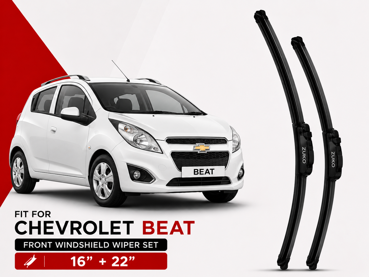 Zuko India Beat CHEVROLET (2009-2017) Compatible Wiper Blades | Conventional, Hybrid & Frameless