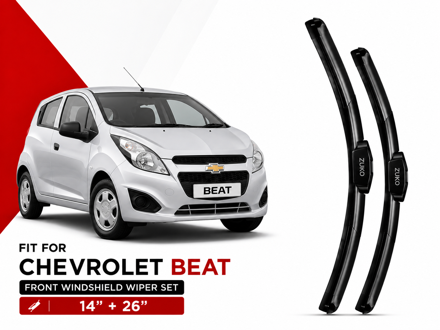 Zuko India Beat CHEVROLET (2009-2017) Compatible Wiper Blades | Conventional, Hybrid & Frameless