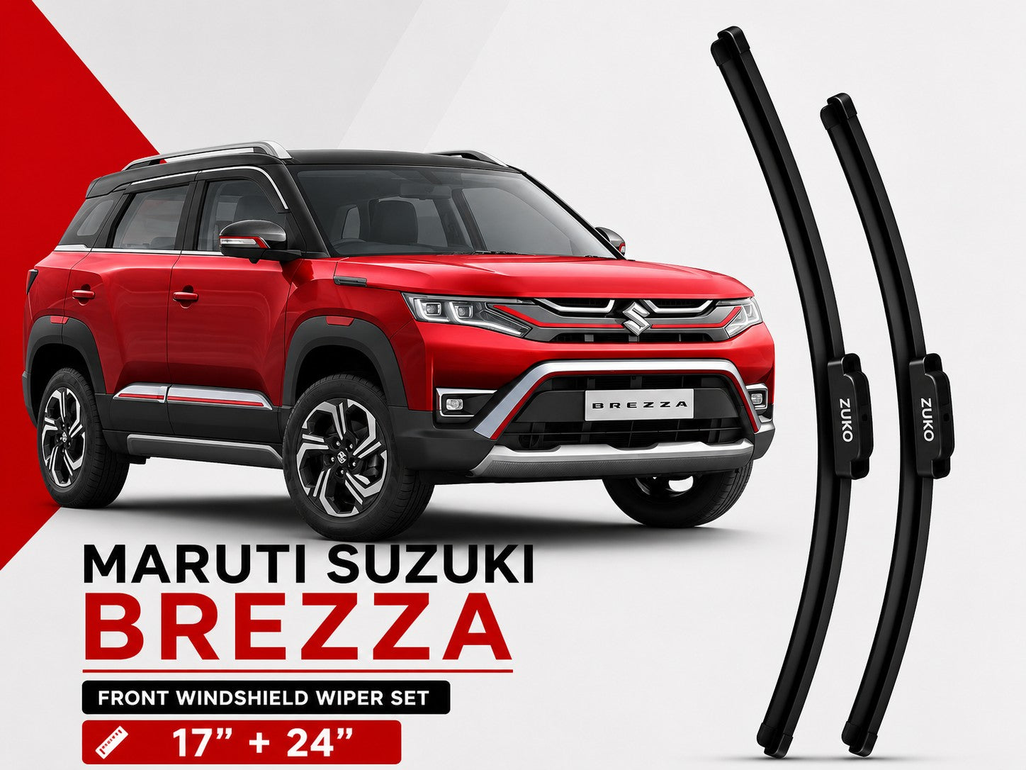 Zuko India Brezza MARUTI SUZUKI (2015-2026) Compatible Wiper Blades | Conventional, Hybrid & Frameless