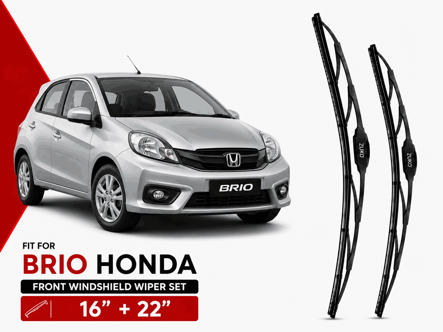 Zuko India Brio HONDA (2011-2018) Compatible Wiper Blades | Conventional, Hybrid & Frameless