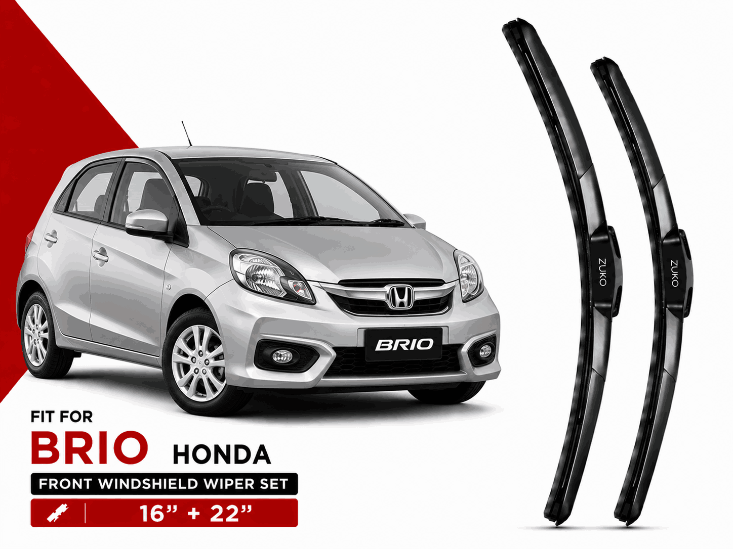 Zuko India Brio HONDA (2011-2018) Compatible Wiper Blades | Conventional, Hybrid & Frameless