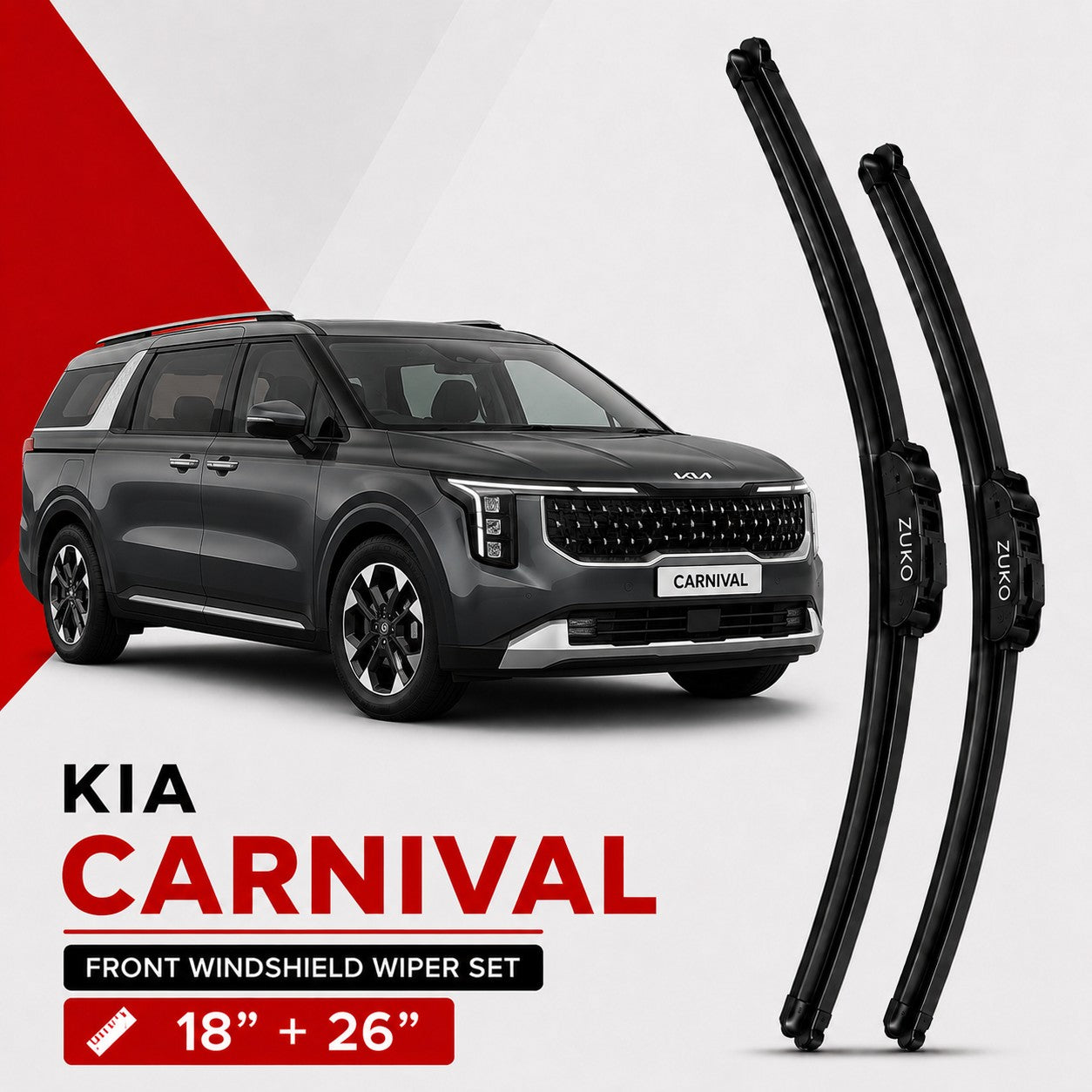 Zuko India Carnival KIA (2015-2026) Compatible Wiper Blades | Conventional, Hybrid & Frameless