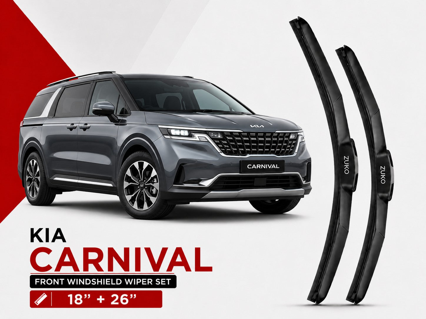 Zuko India Carnival KIA (2015-2026) Compatible Wiper Blades | Conventional, Hybrid & Frameless