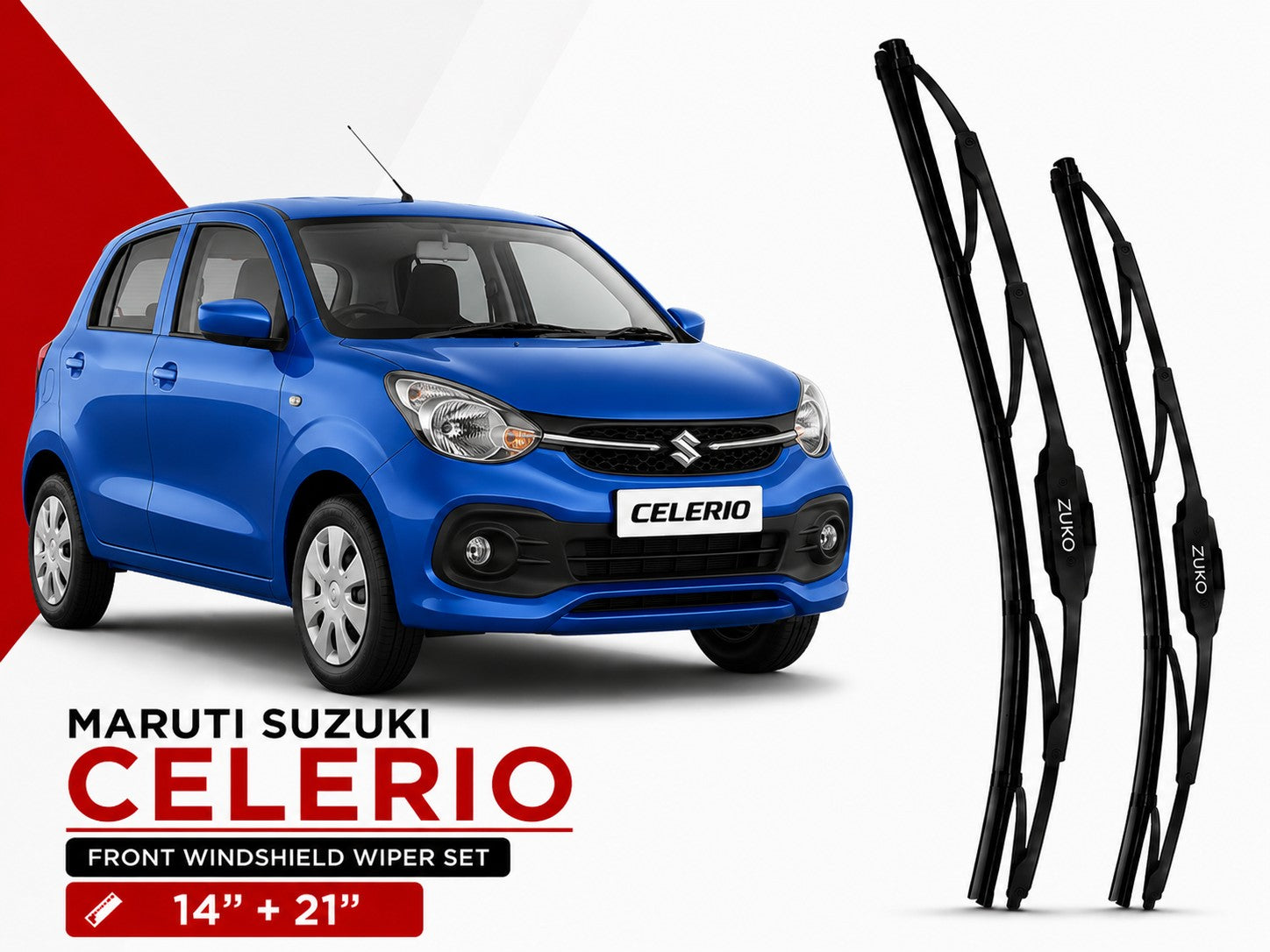 Zuko India Celerio MARUTI SUZUKI (2015-2026) Compatible Wiper Blades | Conventional, Hybrid & Frameless