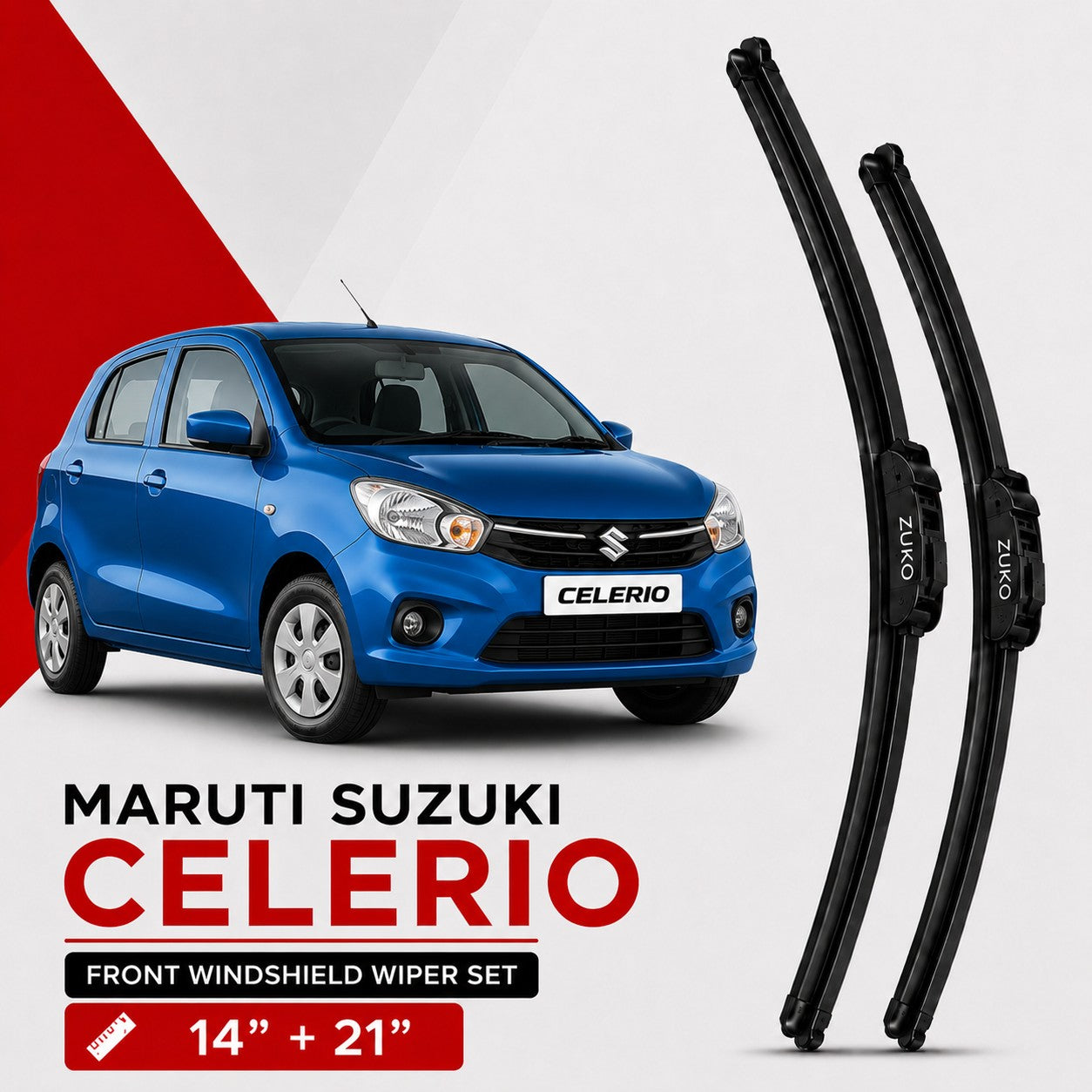 Zuko India Celerio MARUTI SUZUKI (2015-2026) Compatible Wiper Blades | Conventional, Hybrid & Frameless