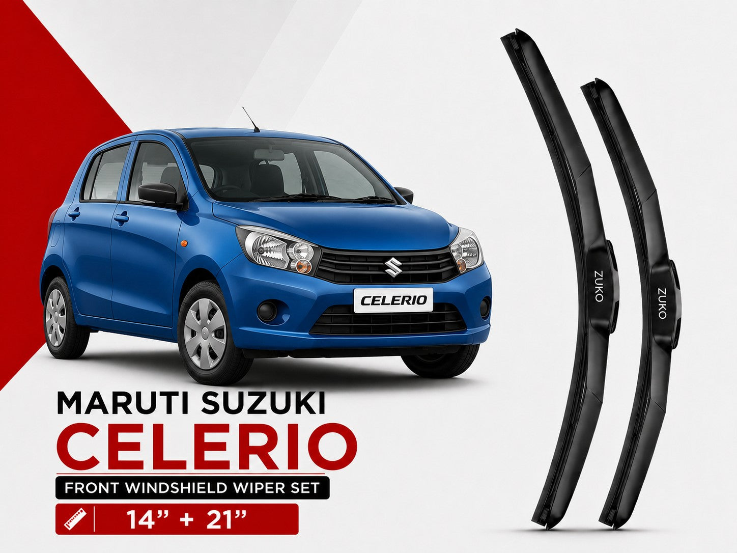 Zuko India Celerio MARUTI SUZUKI (2015-2026) Compatible Wiper Blades | Conventional, Hybrid & Frameless