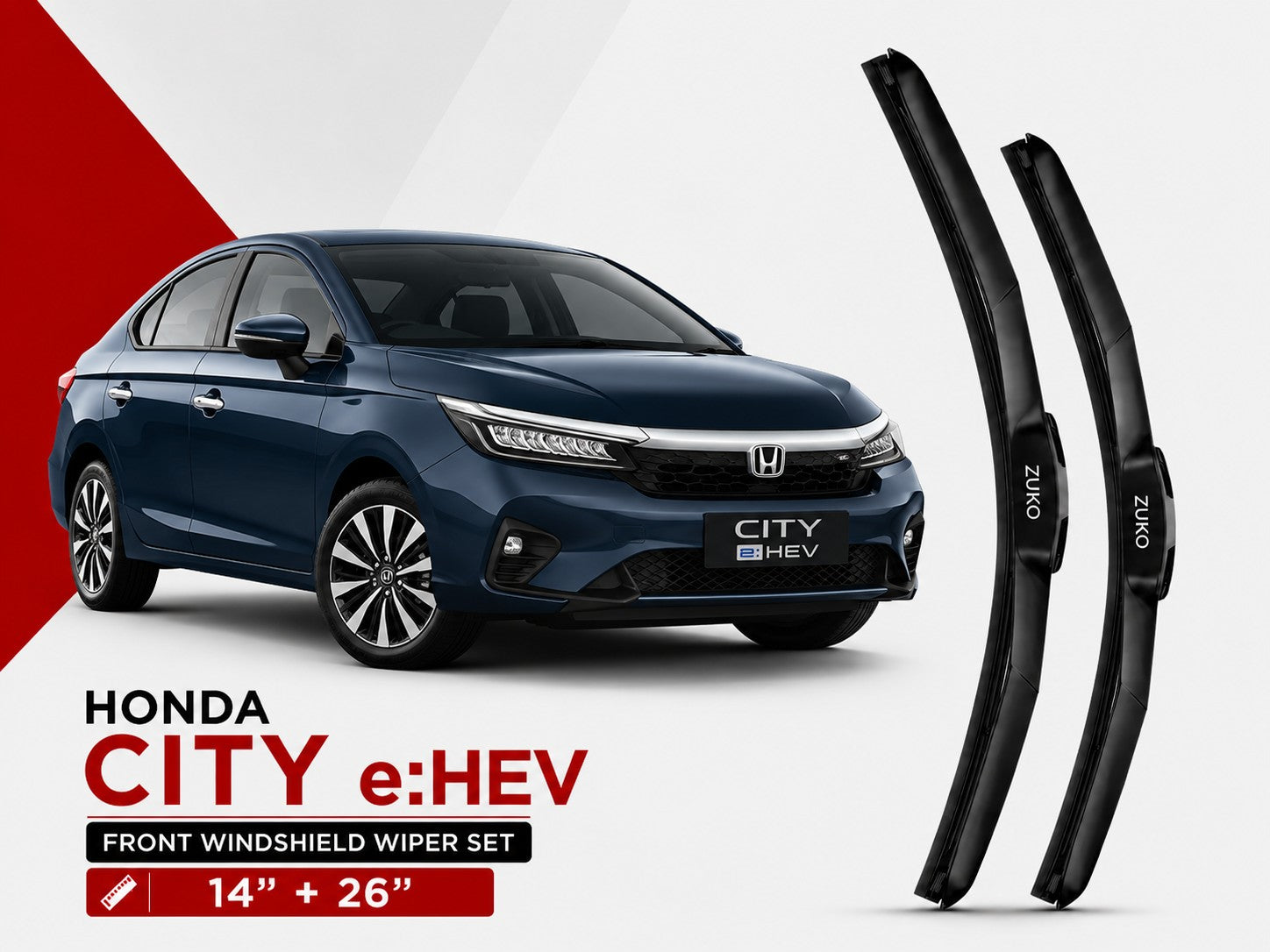 Zuko India City e:HEV HONDA (2015-2026) Compatible Wiper Blades | Conventional, Hybrid & Frameless