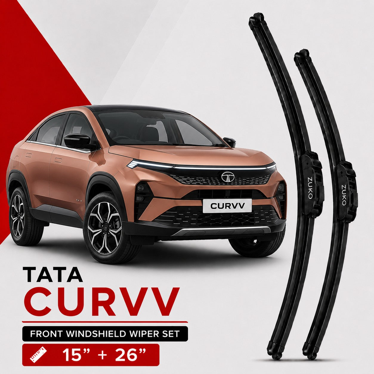 Zuko India Curvv TATA (2015-2026) Compatible Wiper Blades | Conventional, Hybrid & Frameless