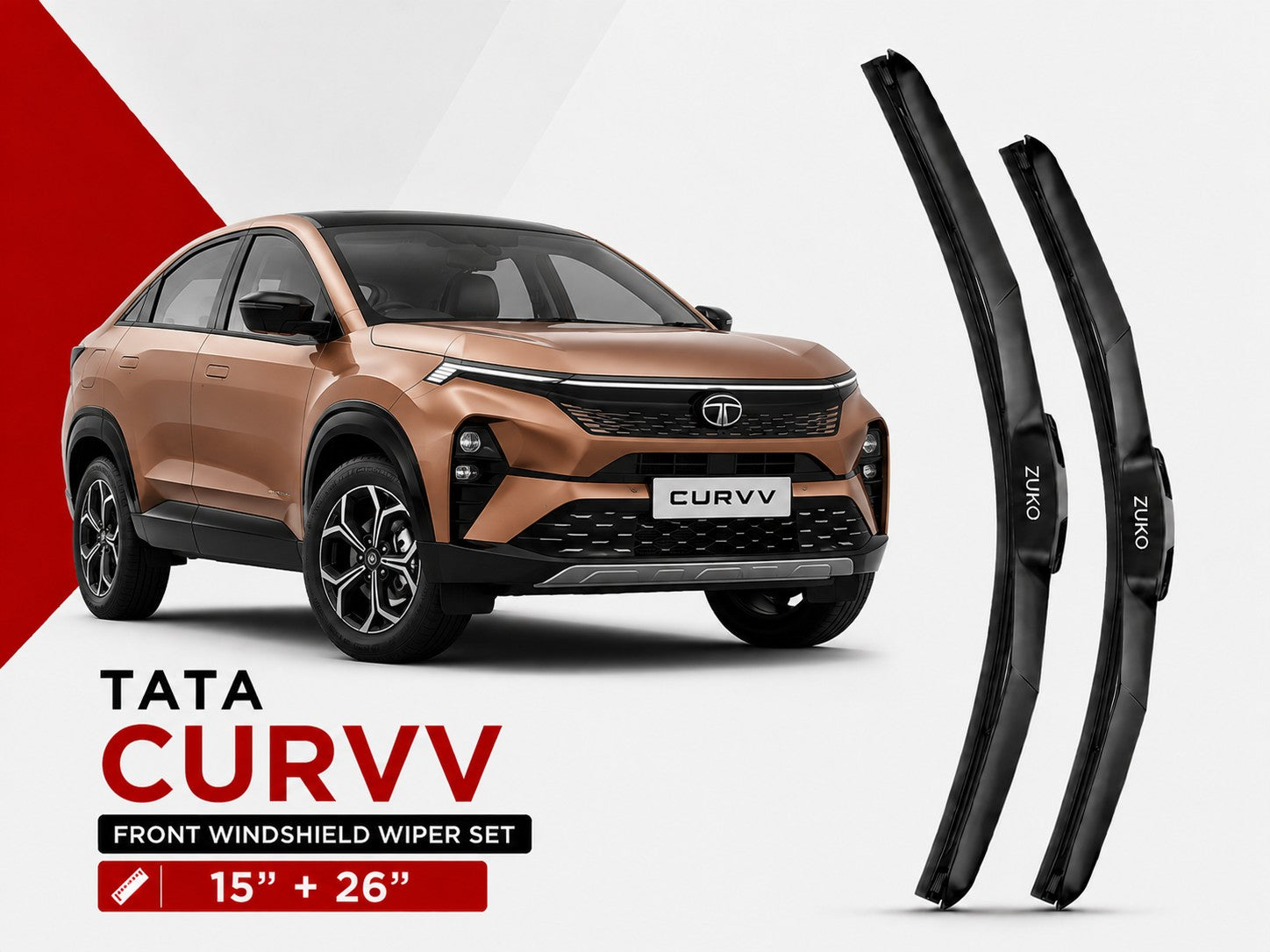 Zuko India Curvv TATA (2015-2026) Compatible Wiper Blades | Conventional, Hybrid & Frameless