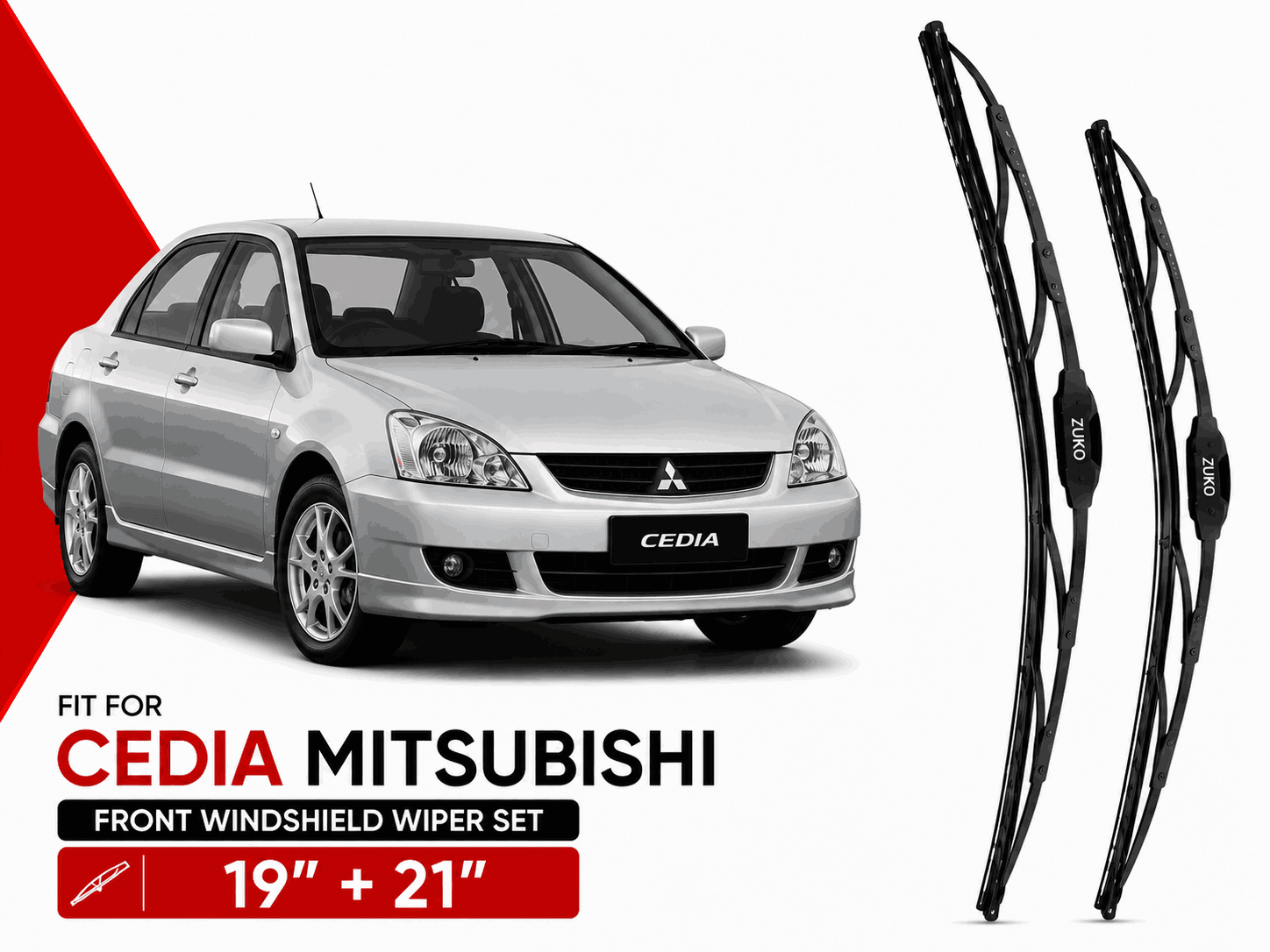 Zuko India Cedia MITSUBISHI (2004-2012) Compatible Wiper Blades | Conventional, Hybrid & Frameless