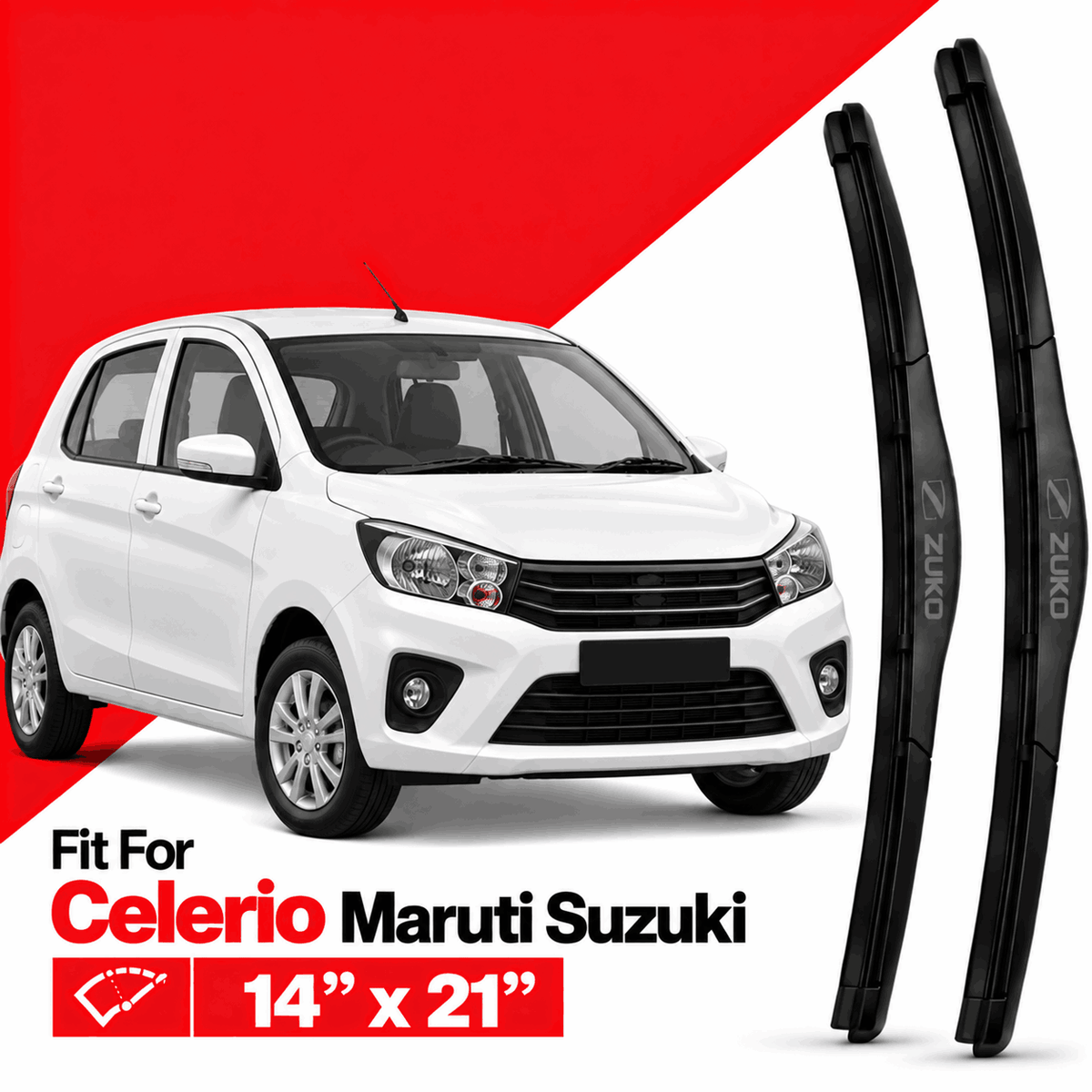 Zuko India Celerio MARUTI SUZUKI (2015-2026) Compatible Wiper Blades | Conventional, Hybrid & Frameless