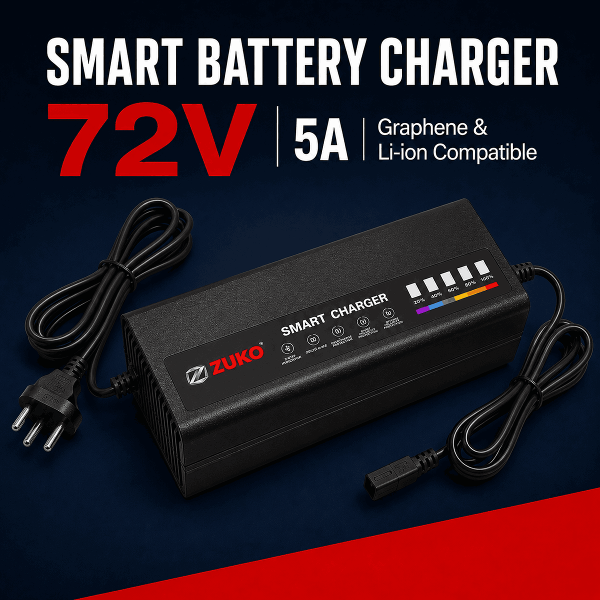Zuko India Smart Charger 72V 5A | Graphene Battery E-Scooter Charger