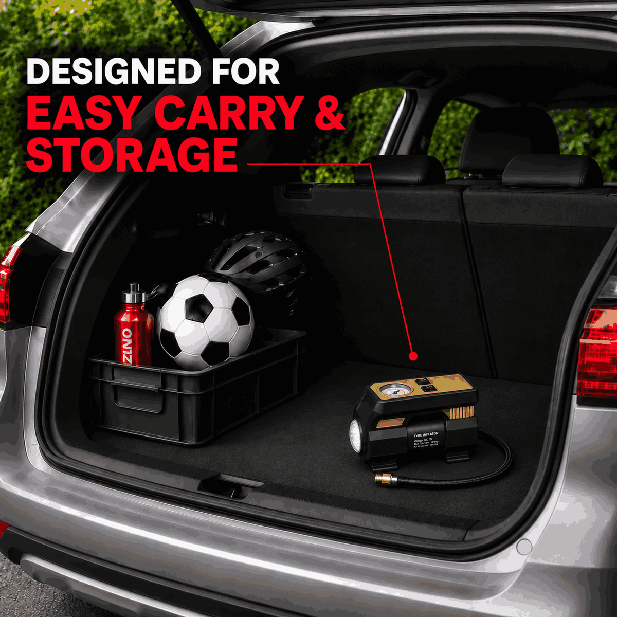 Zuko India Tyre Inflator + LED Torch 2 in 1 ZI-250+ | Portable Analog Air Compressor for Car