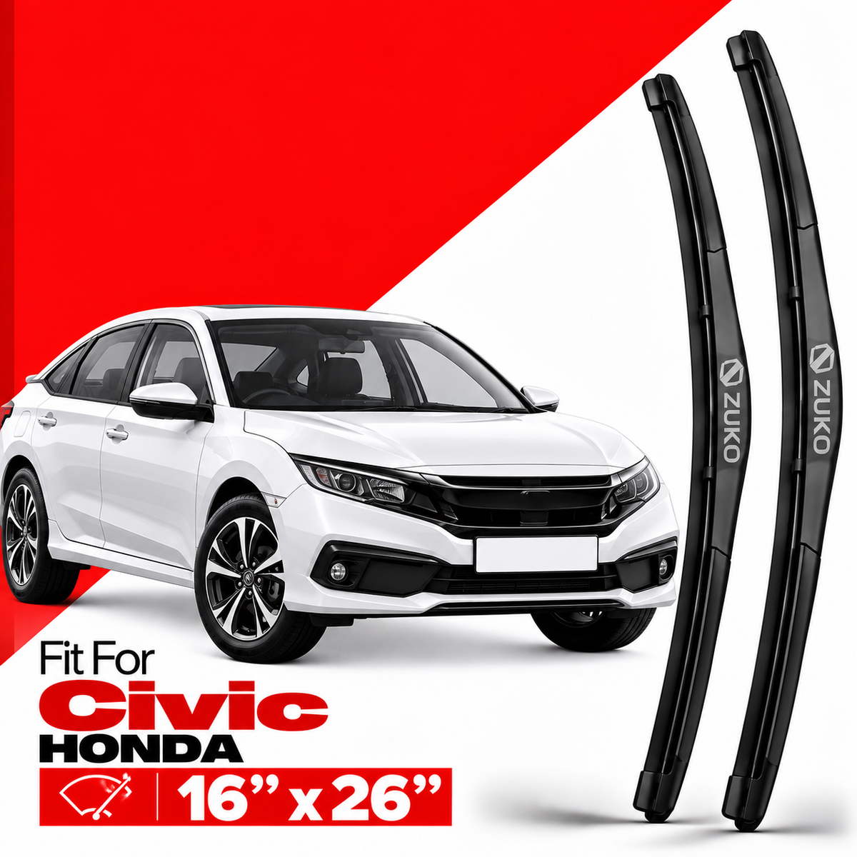 Zuko India Civic HONDA (2006-2022) Compatible Wiper Blades | Conventional, Hybrid & Frameless