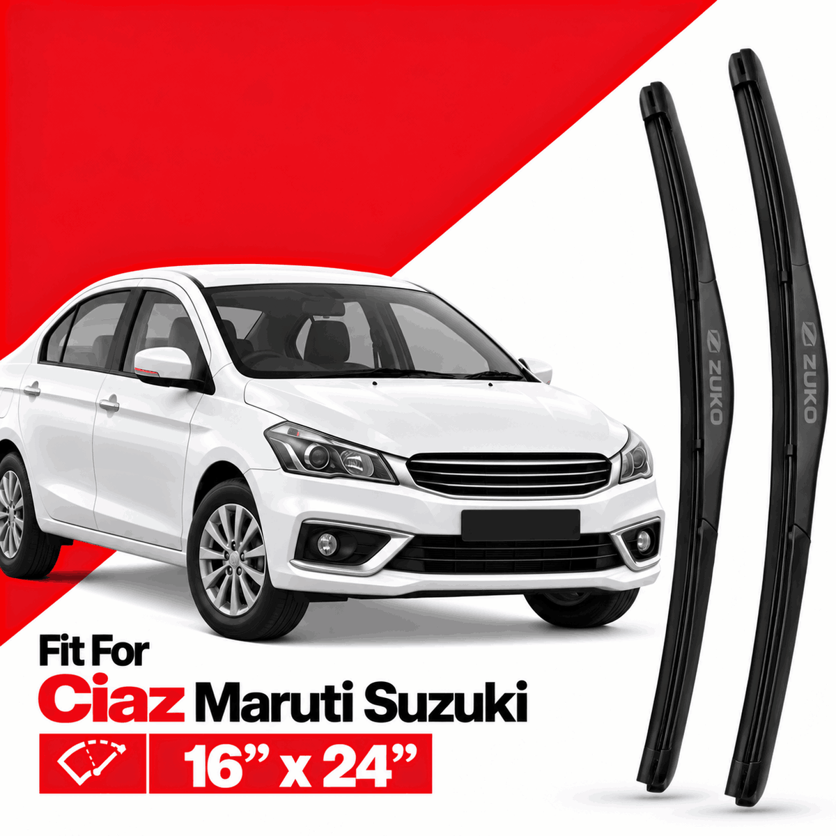 Zuko India Ciaz MARUTI SUZUKI (2014-2026) Compatible Wiper Blades | Conventional, Hybrid & Frameless